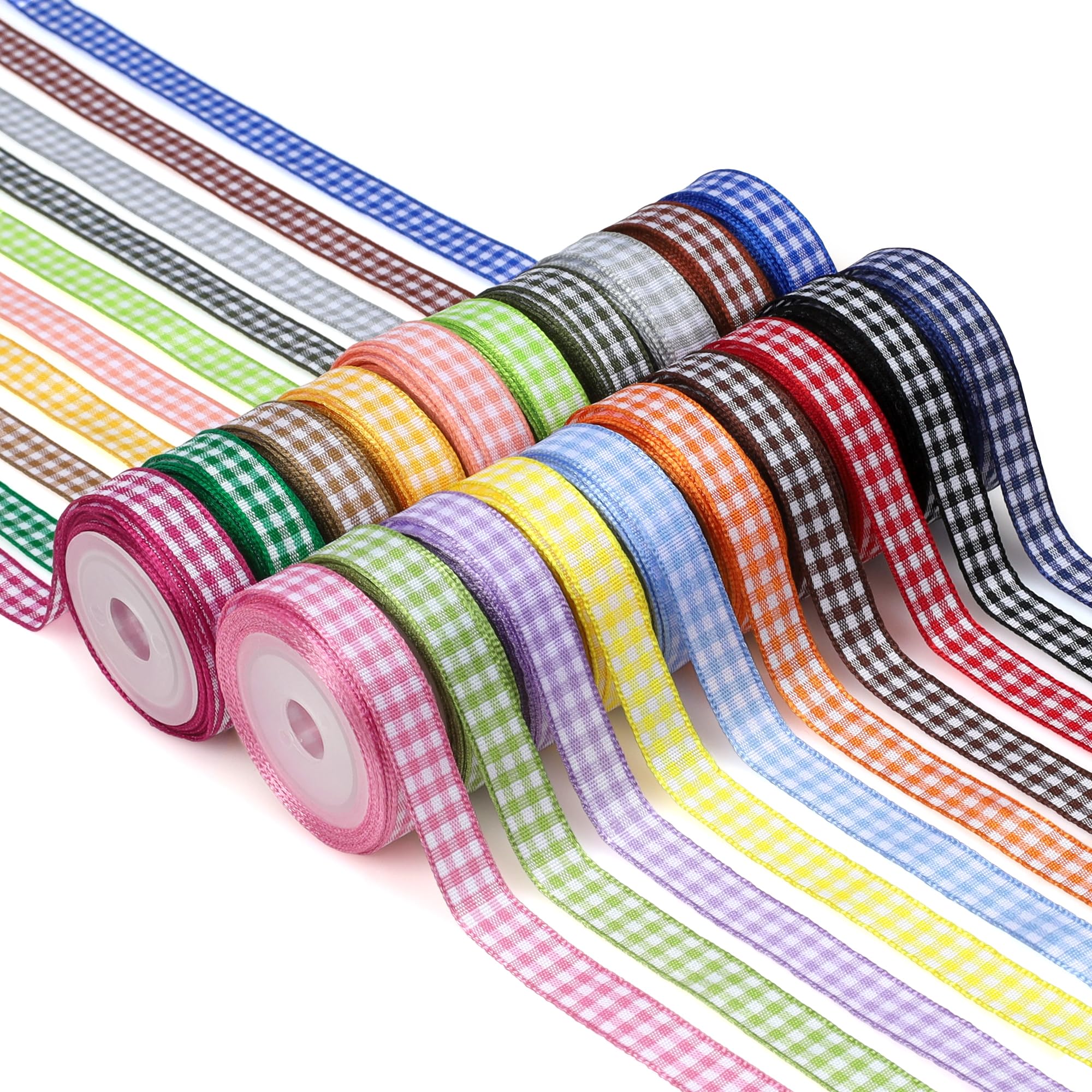 Kryvus Gingham Ribbon Pack, 20 Colors Easter Ribbon 10mm x 5 Meters Each
