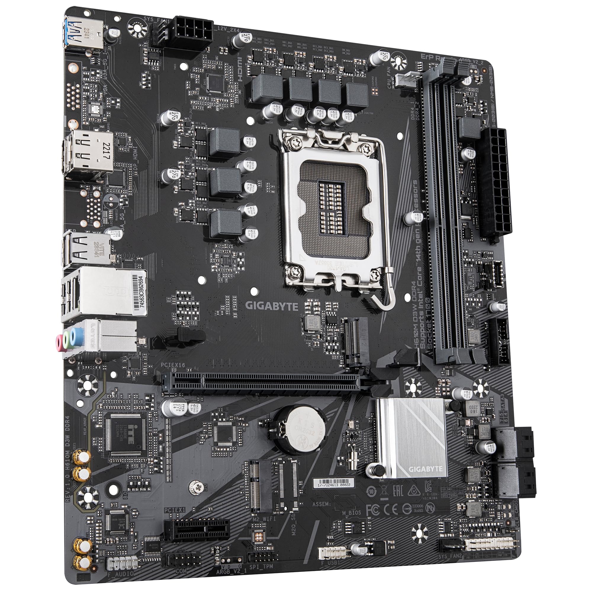 GIGABYTE H610M D3W DDR4 Scheda madre - Supporta CPU Intel Core di 14a generazione, VRM a 5+1+1 fasi, fino a 3200 MHz DDR4, 1xPCIe 3.0 M.2, LAN 1 GbE, USB 3.2 Gen 1