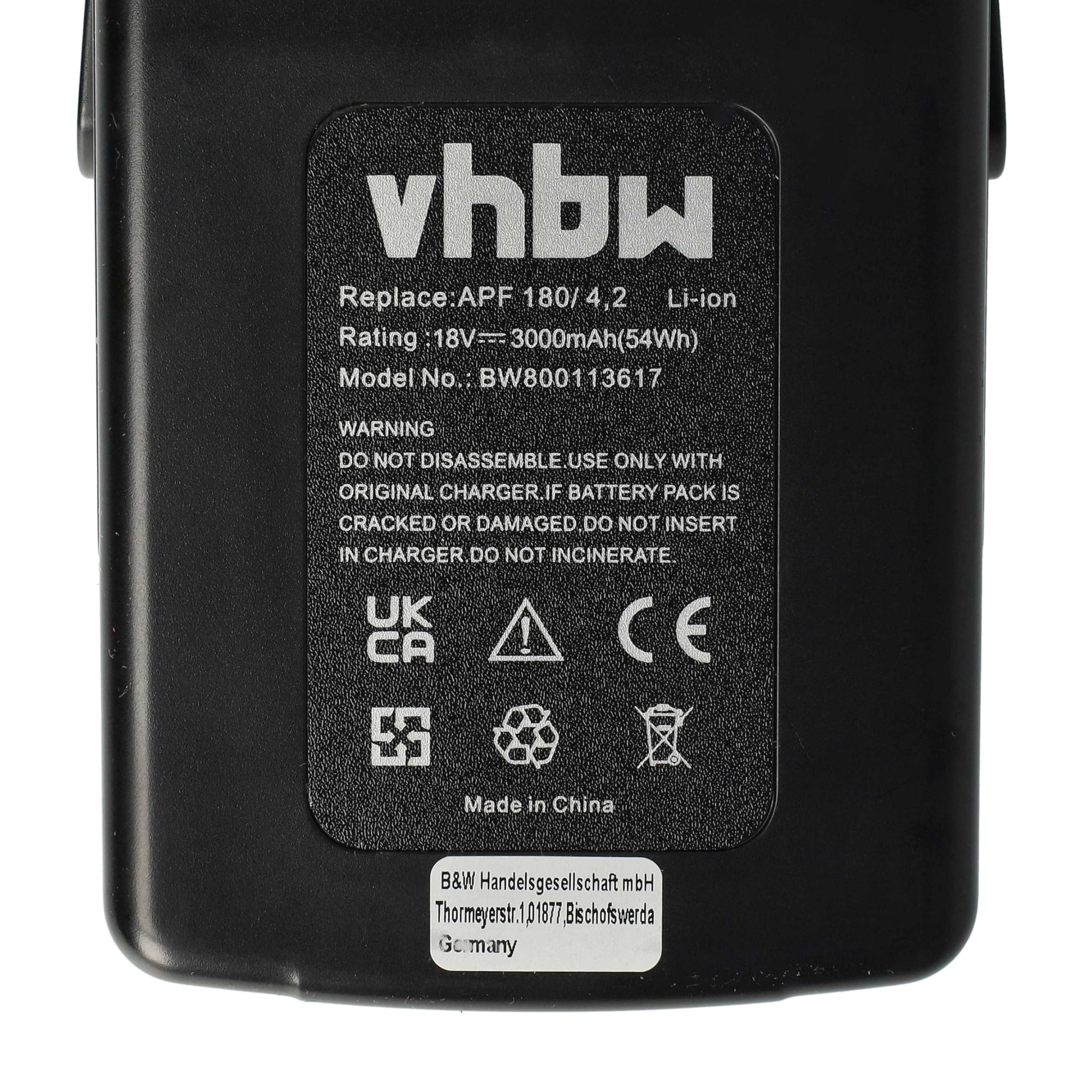 vhbw akumulator litowo-jonowy 3000 mAh (18 V) do narzędzi elektrycznych Kress 180 AFB, 180 AFT, 180 APP, 180 ATBS jak APF 180/4.2, 98044607, i in.