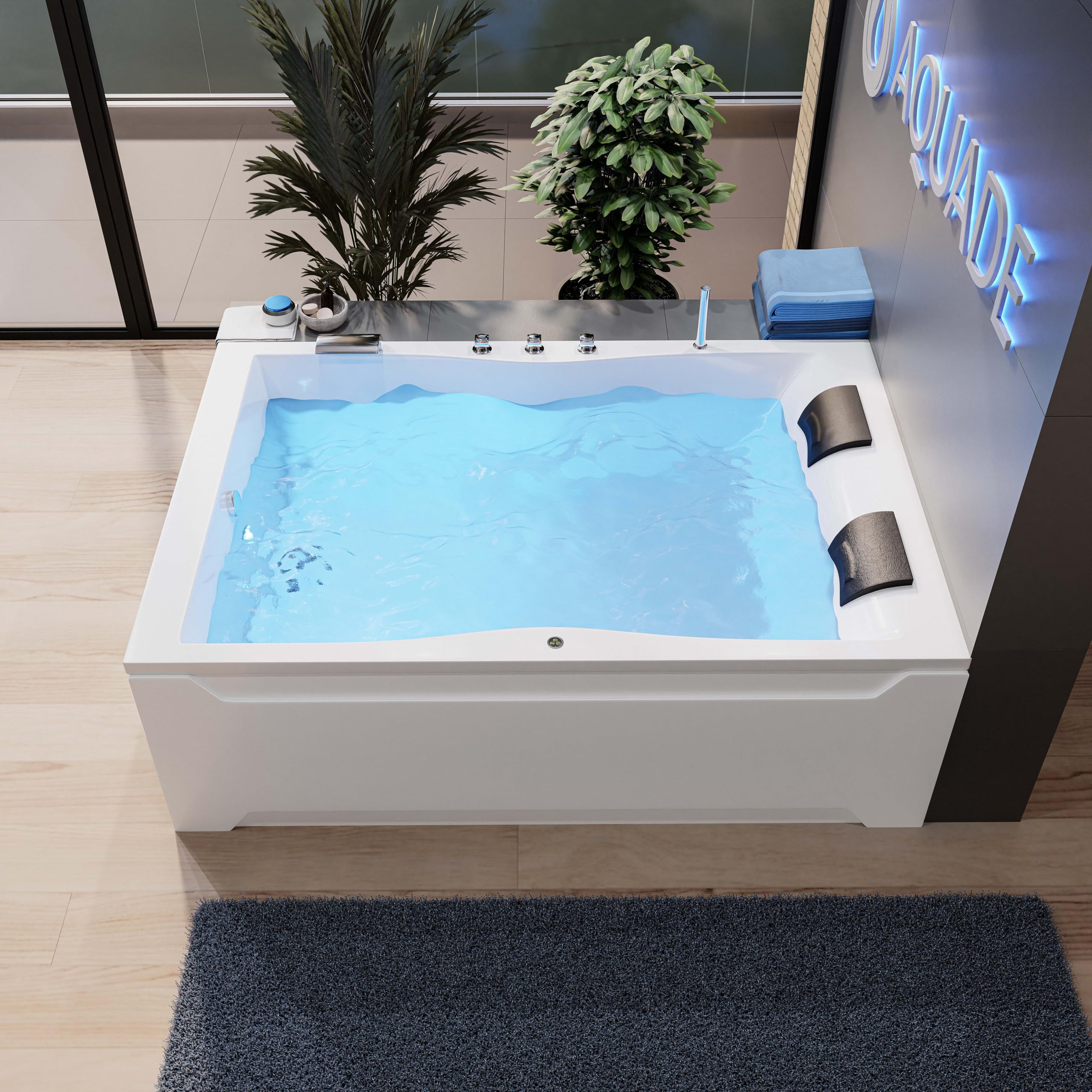 AQUADE Acryl Badewanne 180x120 cm Modell: Hamburg Badewanne Komplettset mit Wannenfüßen + Schürze + Ab-Überlauf-Garnitur + Wannenrandarmatur + Nackenkissen + LED/Konfigurieren Sie Ihre Wanne