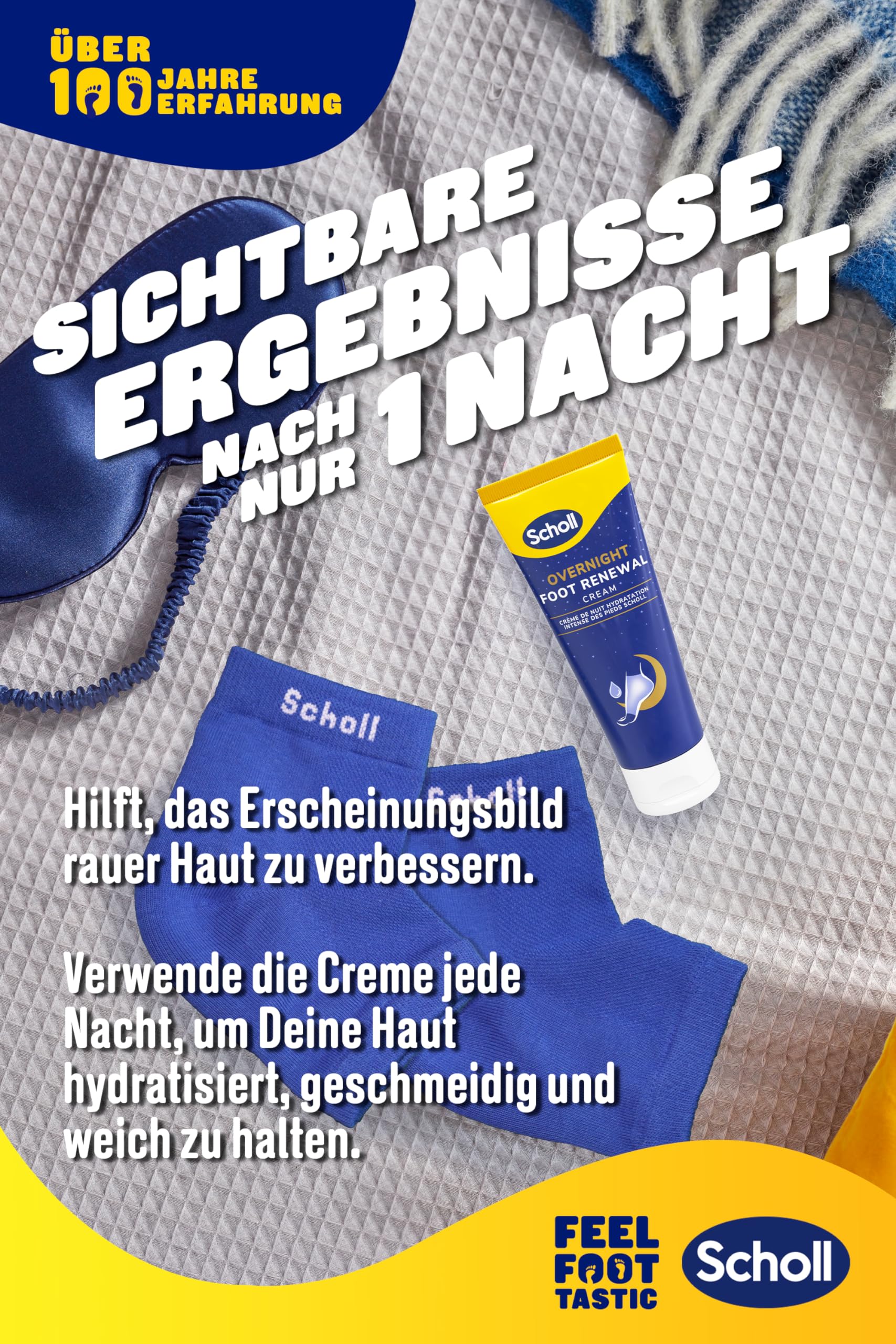 Scholl Overnight Fußpflege-Set, Fußpflege Creme 60ml, wiederverwendbare Gel-Fersensocken 1 Paar - bei trockenen Füße, sichtbare Ergebnisse in 1 Nacht, enthält 5% Urea, Shea Butter und Kokosnussöl