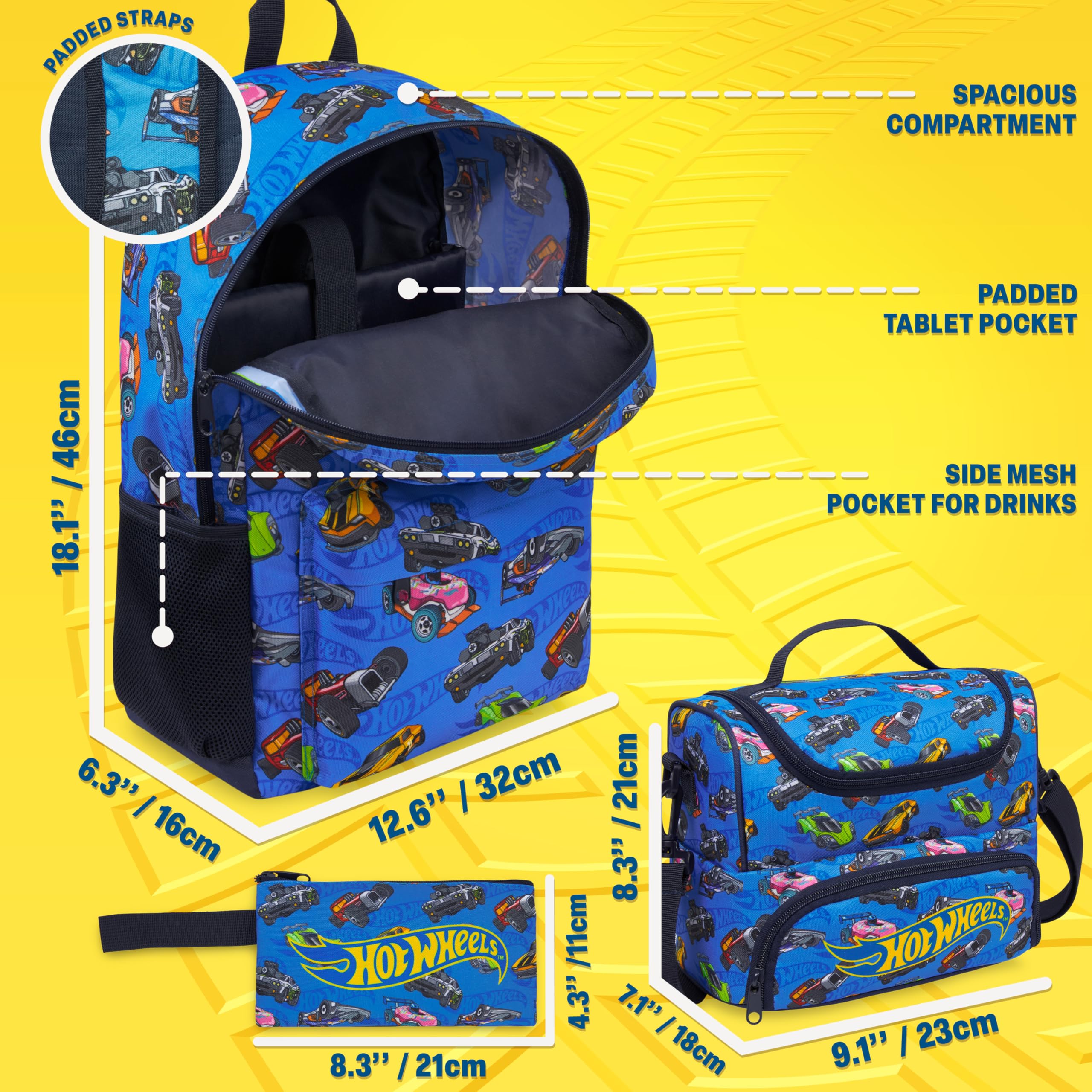 Get Trend Hot Wheels Sac a Dos Enfant Garcon et Ados, Rembourré et Fermeture Eclair Cartable École ou Voyage, Cadeau Garcon (Bleu/Multi Hot Wheels)