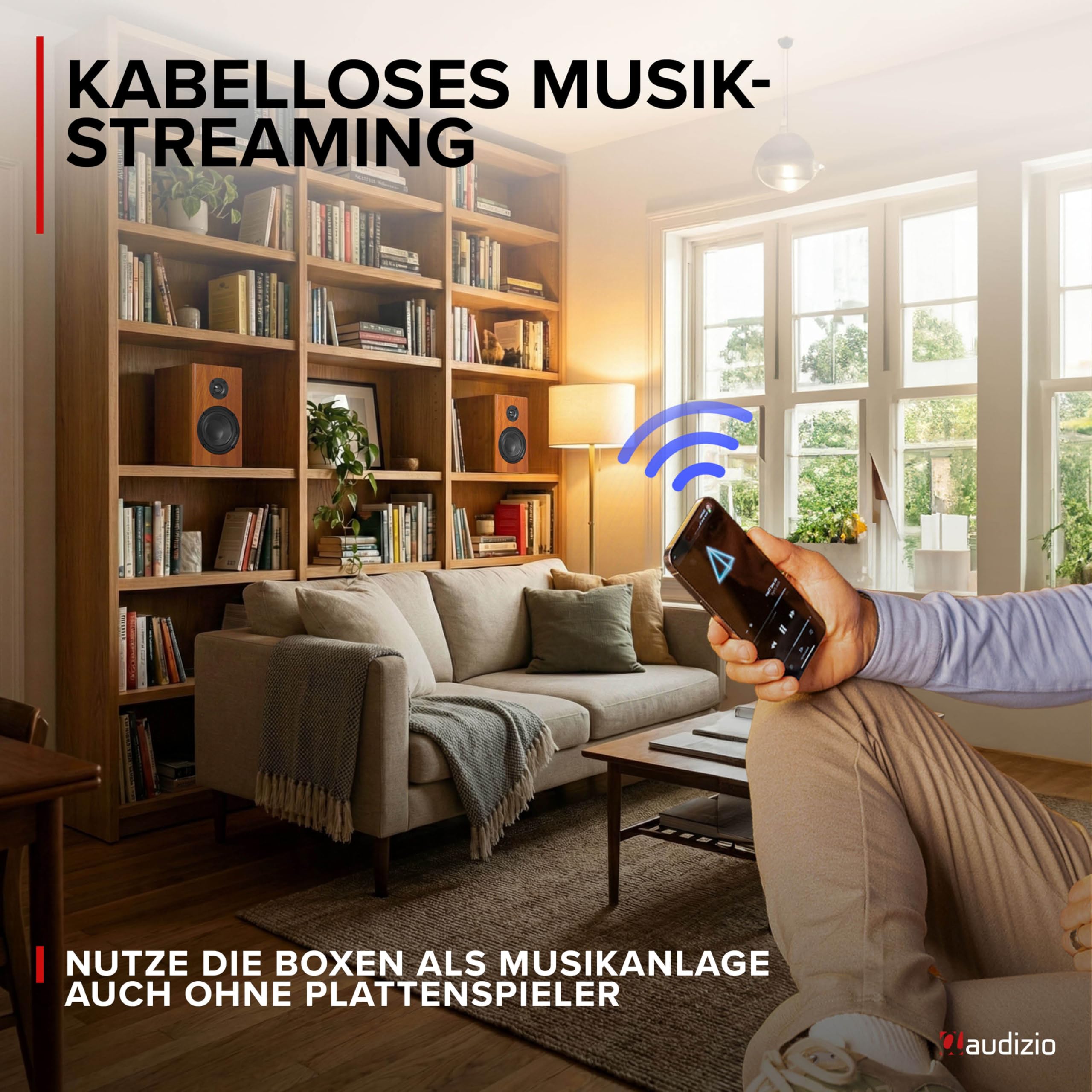 Audizio RP337W Plattenspieler mit Lautsprecher Bluetooth – Vinyl Player Holzoptik – Record Player mit 33, 45 & 78 U/min – Schallplattenspieler mit kabellosen 50 Watt Akku Lautsprecher, Retro Turntable