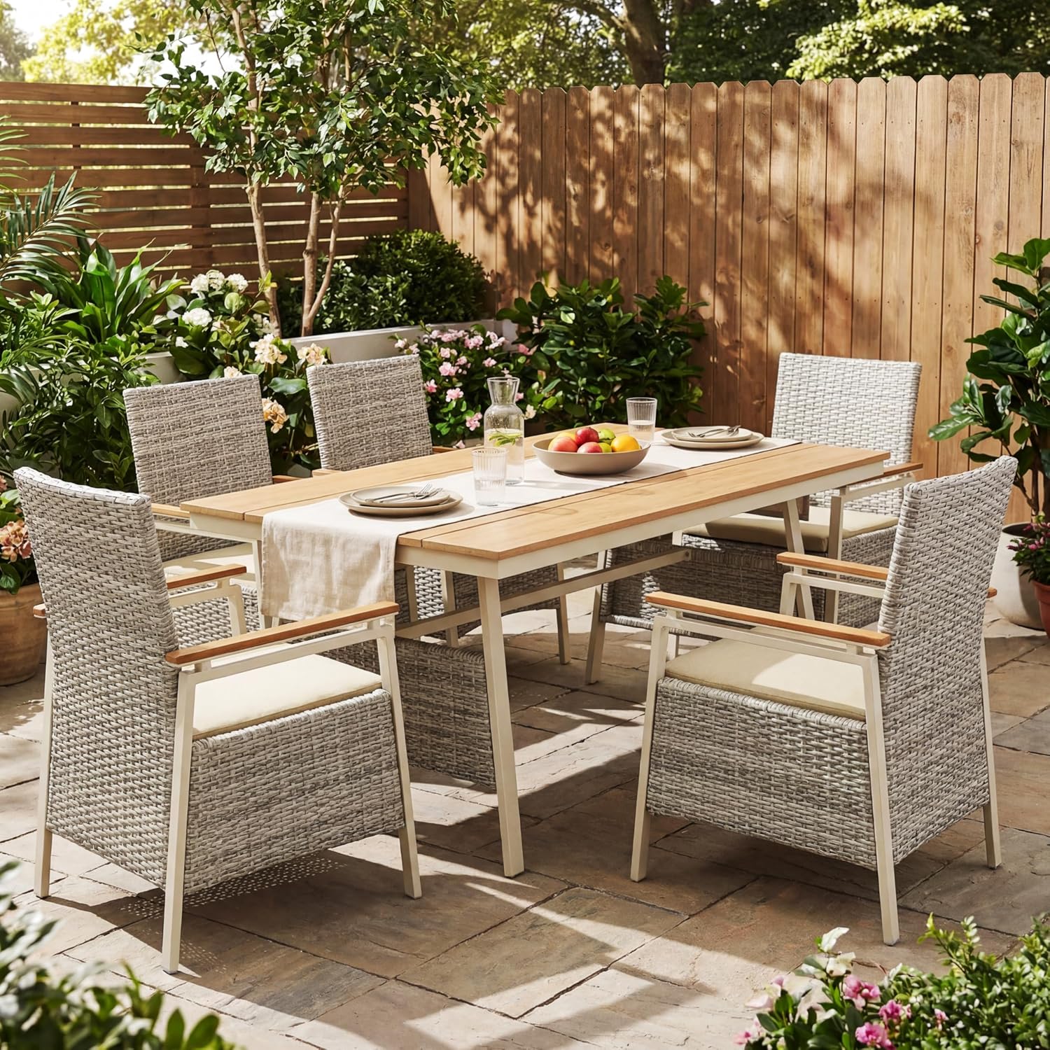Patio Dining Table and Chairs, Outdoor Furniture Set, Aluminum Dining Sets for 4, Outdoor Dining Table Set, 5 Piece Patio Wicker Chairs Sets for Kitchen, Patio, Garden, Natural