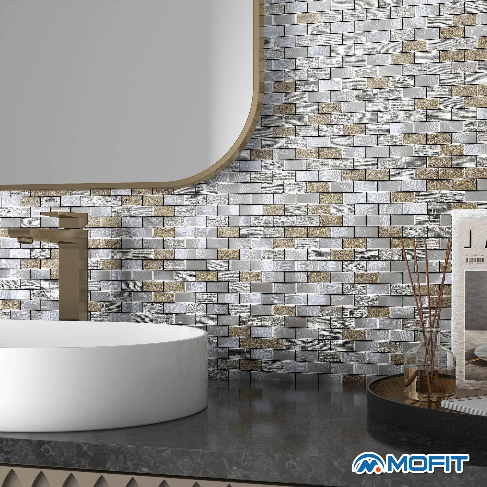Klebefliesen Mosaik Fliesenaufkleber Beige Champagne 10 Stück