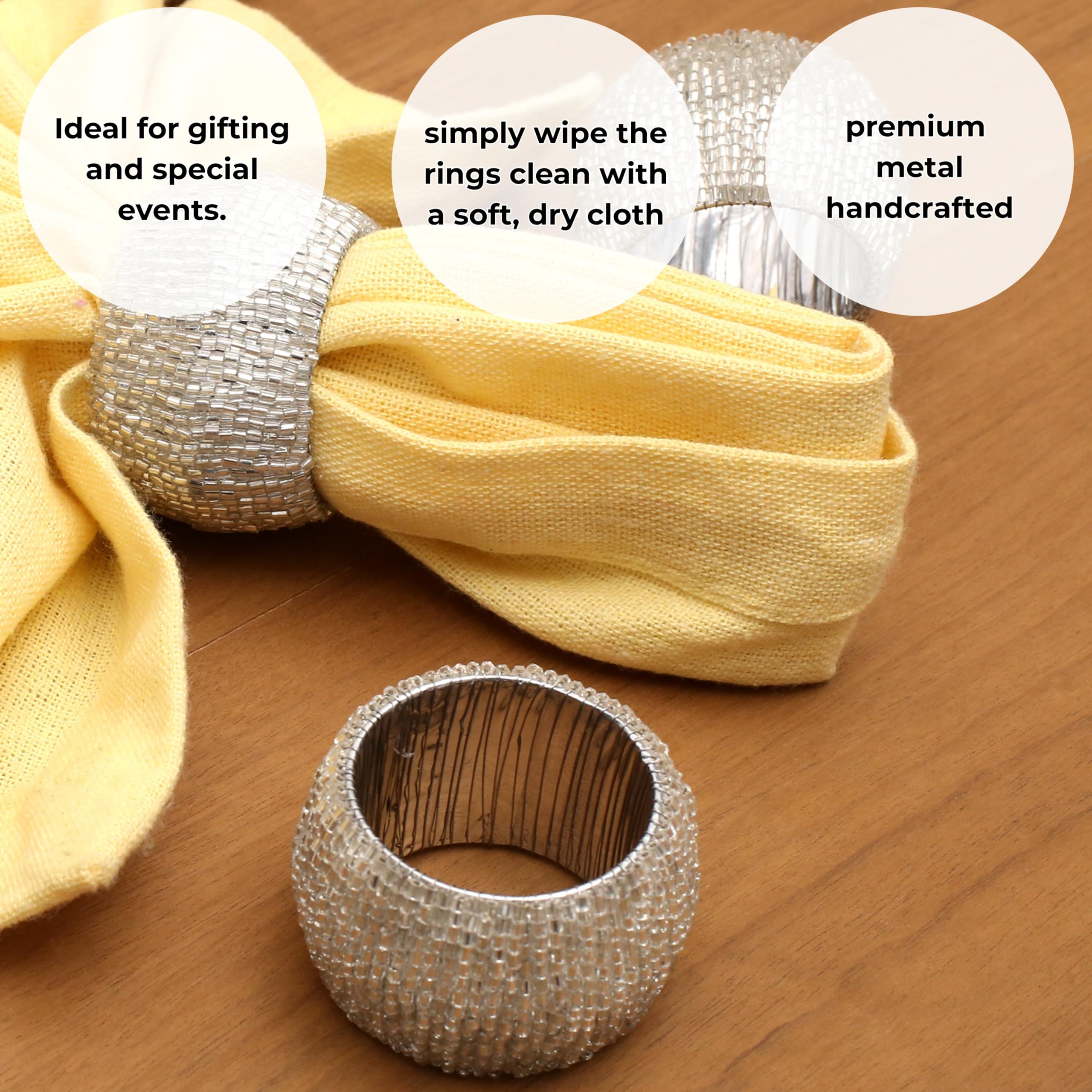 Set di 12 portatovaglioli con perline, fatti a mano da abili artigiani, per Natale, Ringraziamento, feste, decorazioni da tavolo, set di anelli decorativi per tovaglioli, argento