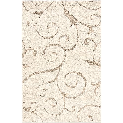 SAFAVIEH Florida Shag Collection 3'3" x 5'3" Cream/Beige SG455 Scrolling Vine Graceful Swirl Textured Non-Shedding Living Room Bedroom Dining Room Entryway Plush 1.2-inch Thick Area Rug
