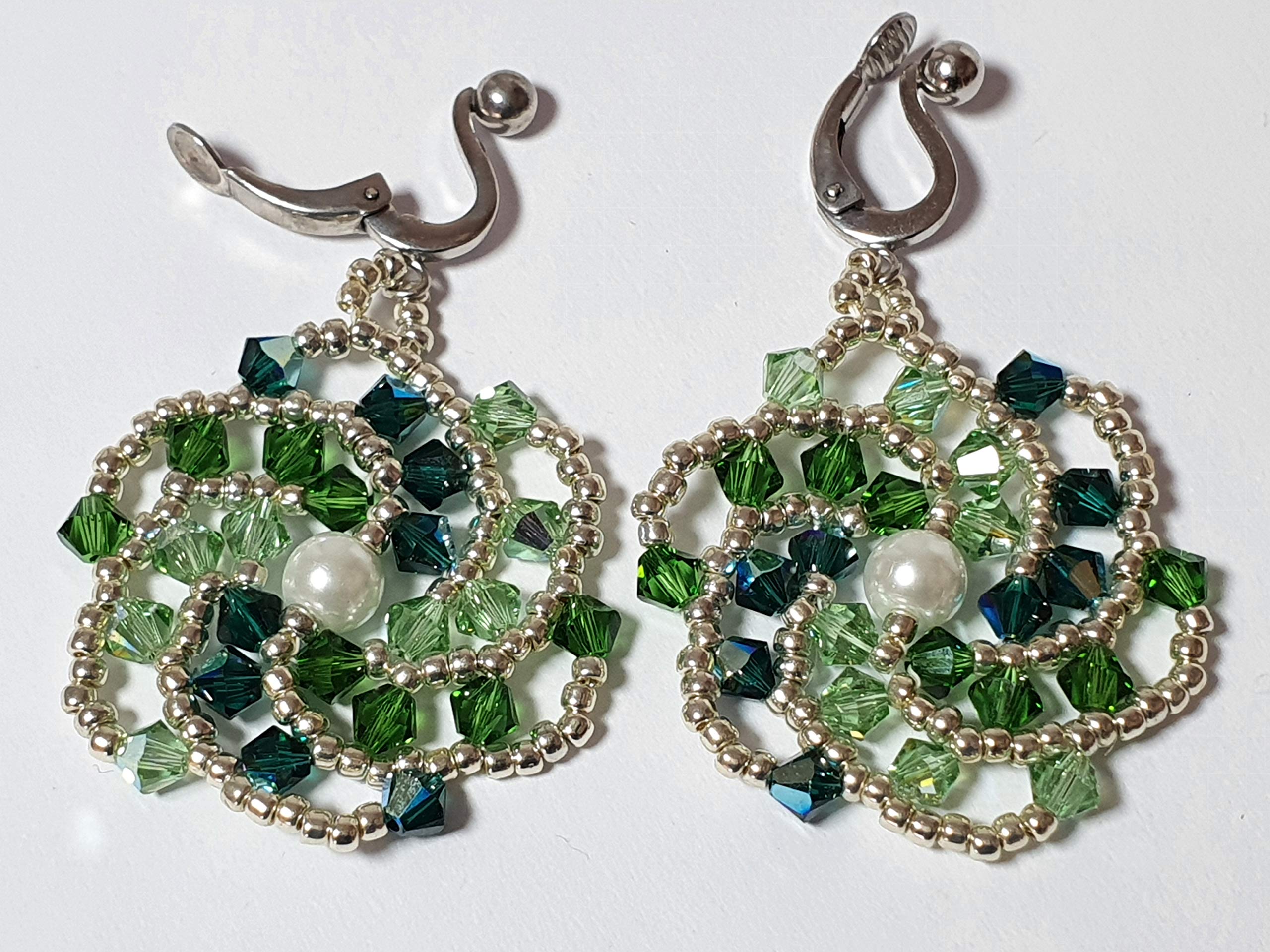 IohanaSchmuck Damen Silber Ohrringe Ohrstecker Ohrclips Klappohrhänger "Twister" mit Kristalle, Grün, 3,4 cm groß, handmade, reine Handarbeit, eigene Herstellung