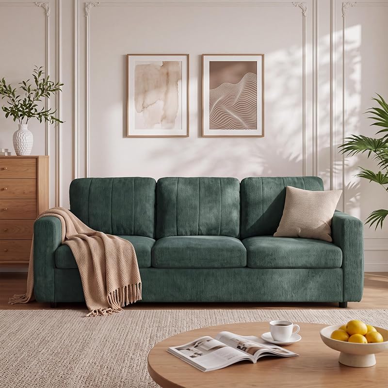 Landassy Home 86.6" 3 Seater Couch for Living Room, Chenille Sofa, Green