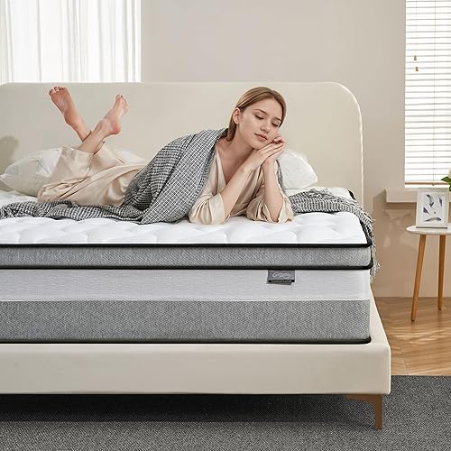 Miniatura 1 de Colchón King de 12 pulgadas, firmeza media, espuma viscoelástica de gel refrescante y bobinas de bolsillo zonadas para alivio de presión, alineación
