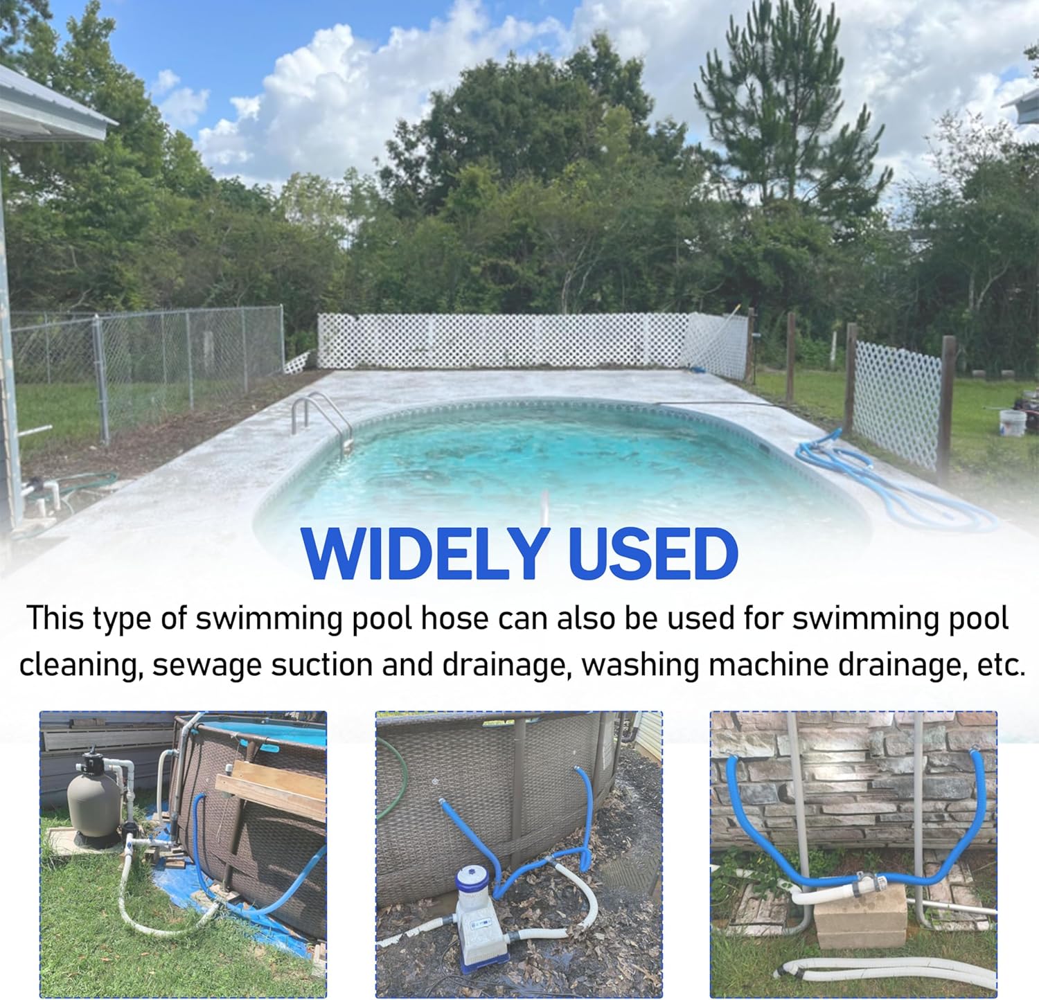 1.5" x 59" Pool Hoses Skimmer Pool Hose Compatible With In-tex Summer-Waves Cole-man Soft Sided Surface Skimmer Pool Pump Filter Pump Hoses Tubes for Above Ground Pool Sand Filter (Blue 2 pcs)