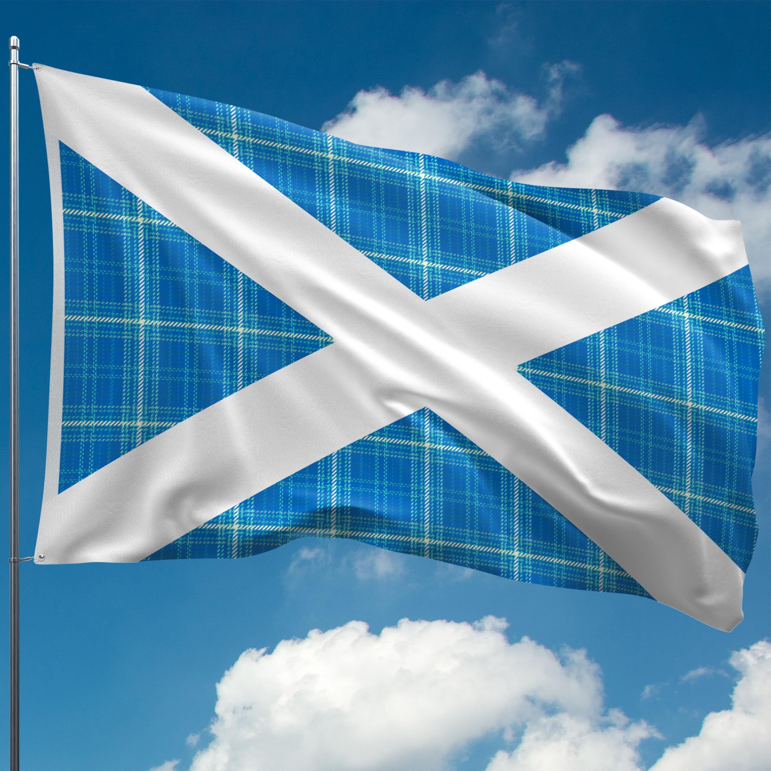 KASKANA Scottish Flag Tartan, St Andrews Saltire Flag, 5ft x 3ft, Blue, Double-sided, Lightweight, Polyester