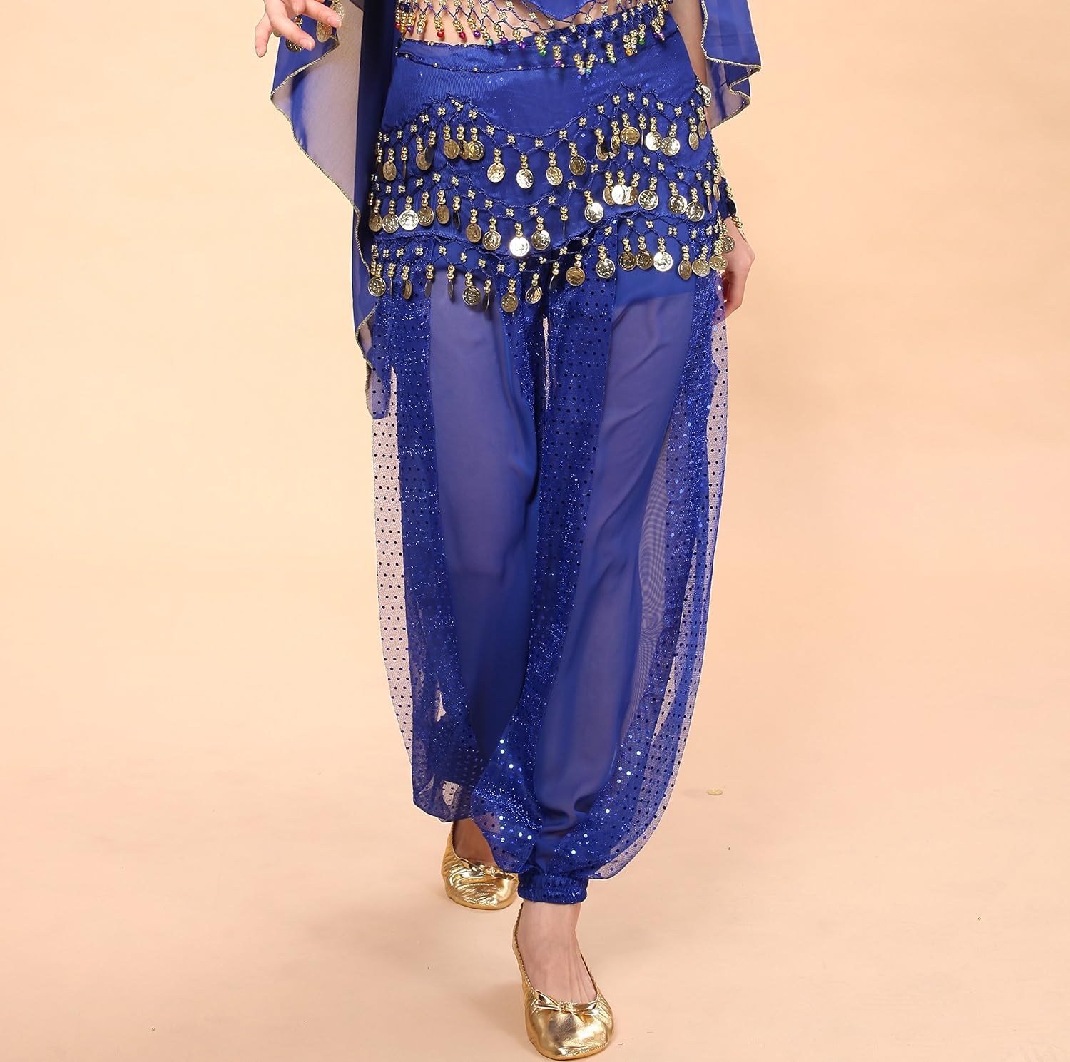 MUNAFIE Women's Harem Dance Pants - Genie & Jester Costume for Cosplay, Dance & Stage Performance Navy Blue - Image 3