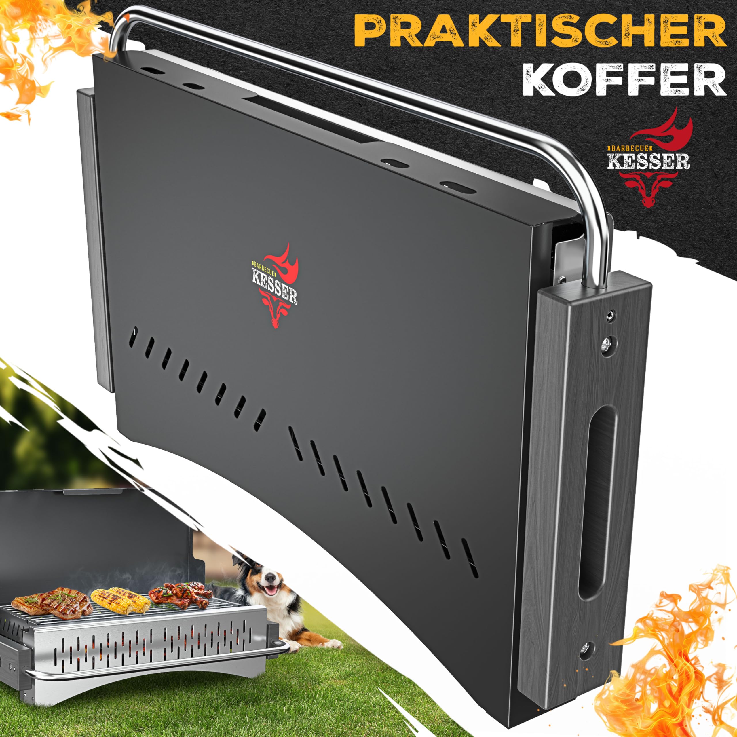 KESSER® Barbecue pieghevole portatile da campeggio | Barbecue a carbonella in acciaio verniciato a polvere con griglia, tappetino per barbecue e borsa per il trasporto | pieghevole ideale per