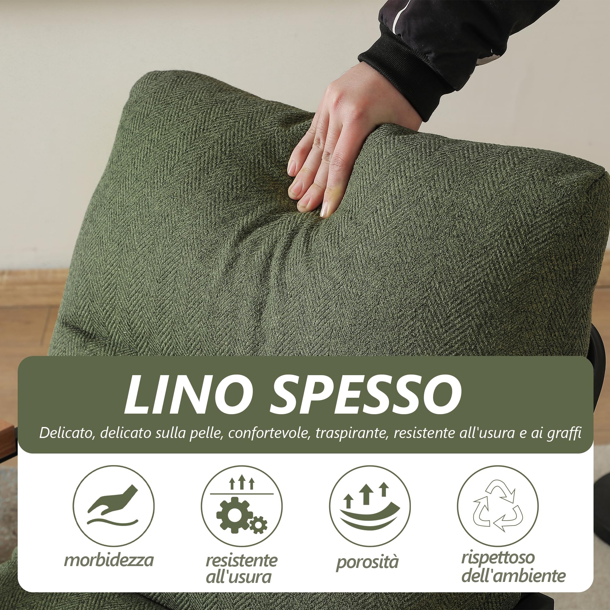 Mingone Sillón con reposabrazos, sillón Acolchado Suave, Silla de cóctel Acolchada Suave, Silla de sofá Individual, Adecuada para Dormitorio, Oficina y Ocio (Verde) | Reposabrazos de madera maciza, sillón tapizado con marco de metal, sillón moderno para s