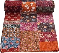 Vista 29 de Marubhumi Colcha Kantha tradicional india de algodón puro, con estampado de cachemira, multicolor, tamaño individual (60 x 90 pulgadas)