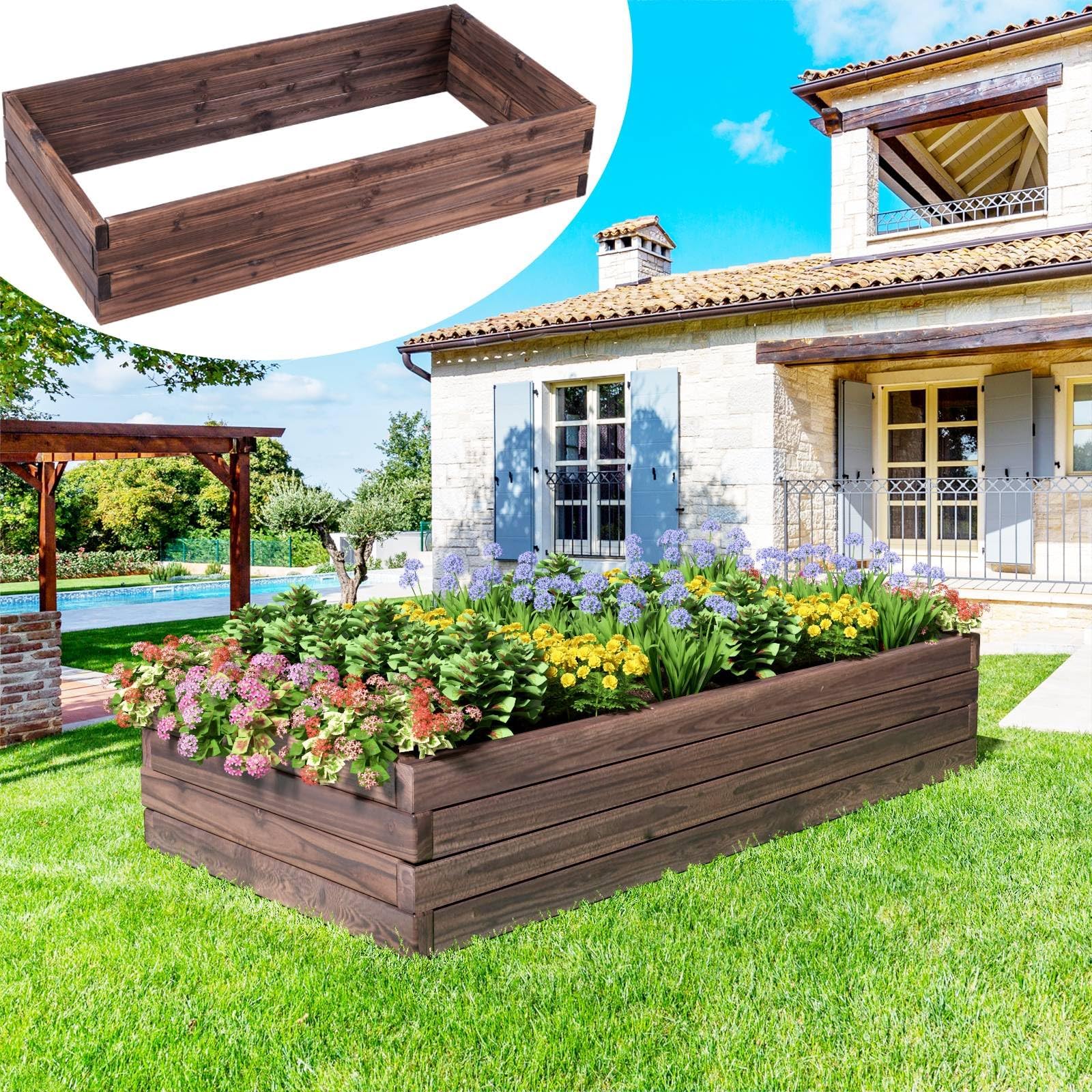 Wooden Raised Veg Beds Pack 1m x 1m Amazon.co.uk Garden