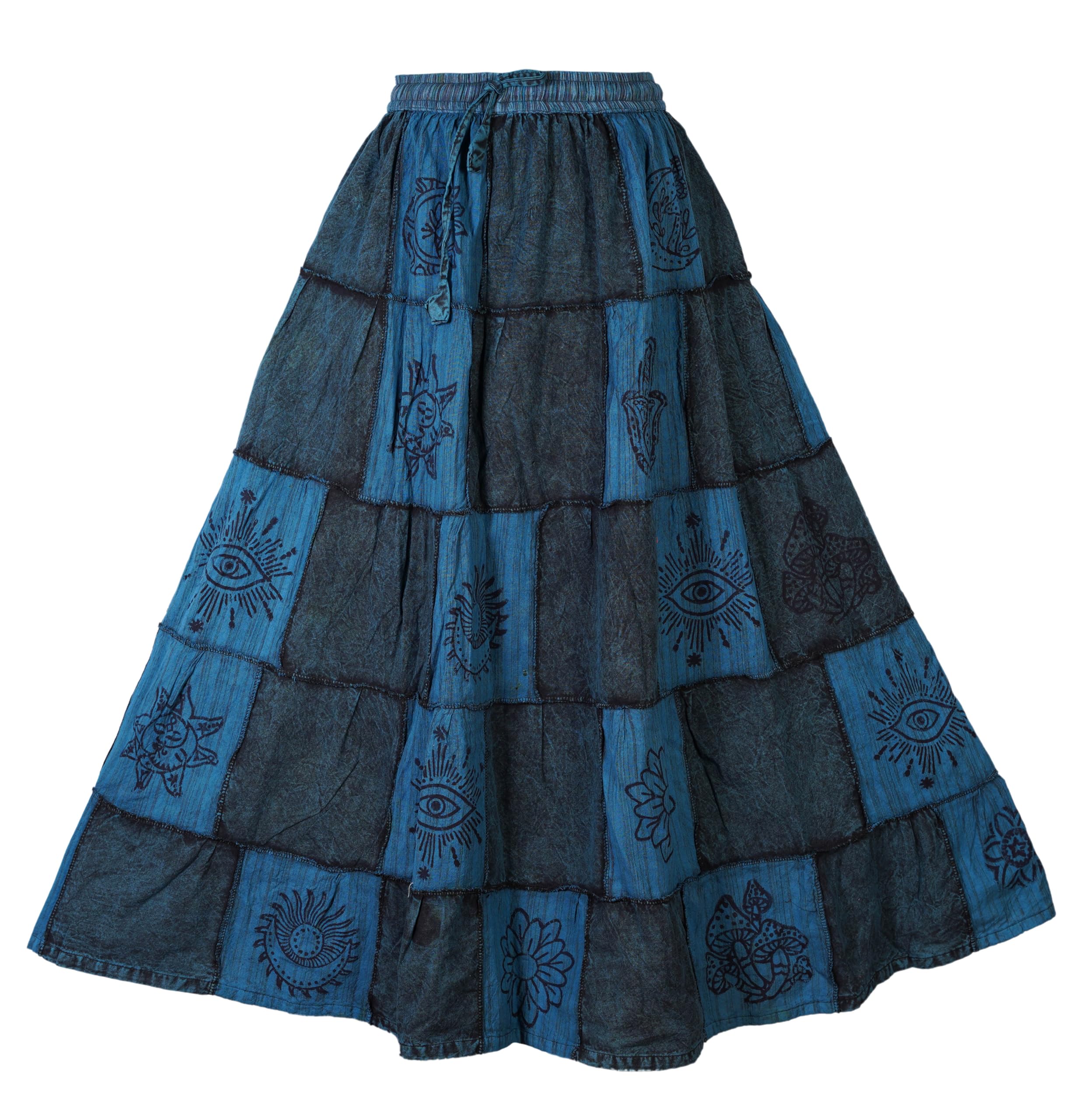 Ezhippie Langer Damenrock, Bohemian-Stil, Baumwolle, Patchwork, Hippie, Festival, , langer Rock