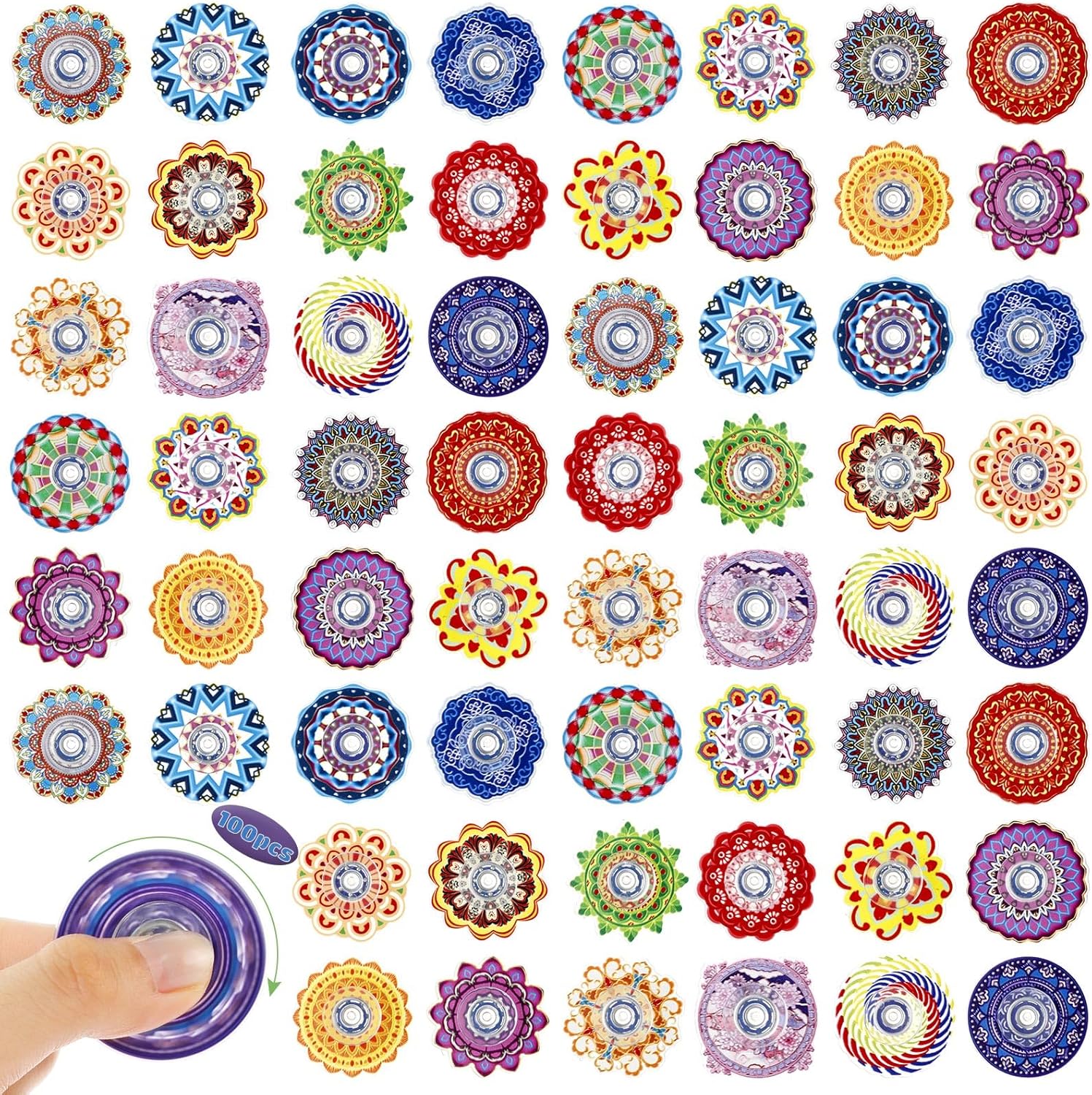 Soulchen 100 Pack Mini Fidget Spinner Toys Valentines Party Favors Basket Goodie Bag Filler Gift, Stress Relief Sensory Toy for Children, Teens, Adults, Treasure Box Stuffers Classroom Prizes Supplies
