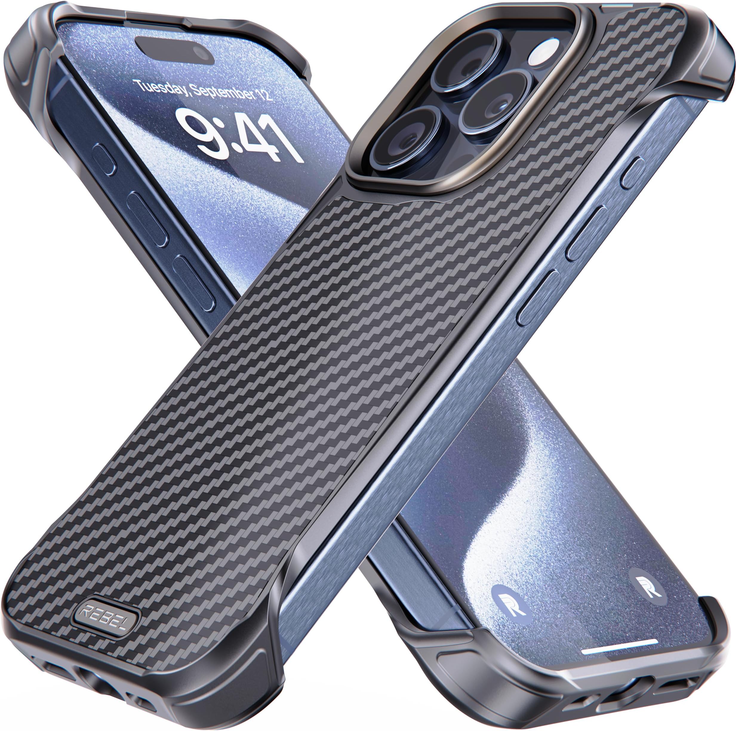 REBEL Case for iPhone 15 Pro [Flex Series] Exposed Sides Comfort, Aramid Fiber, Strong MagSafe Compatible, Shockproof Corners, Metal Lens, Protective Frameless Design, 6.1 Inch Phone 2023 (Flex)