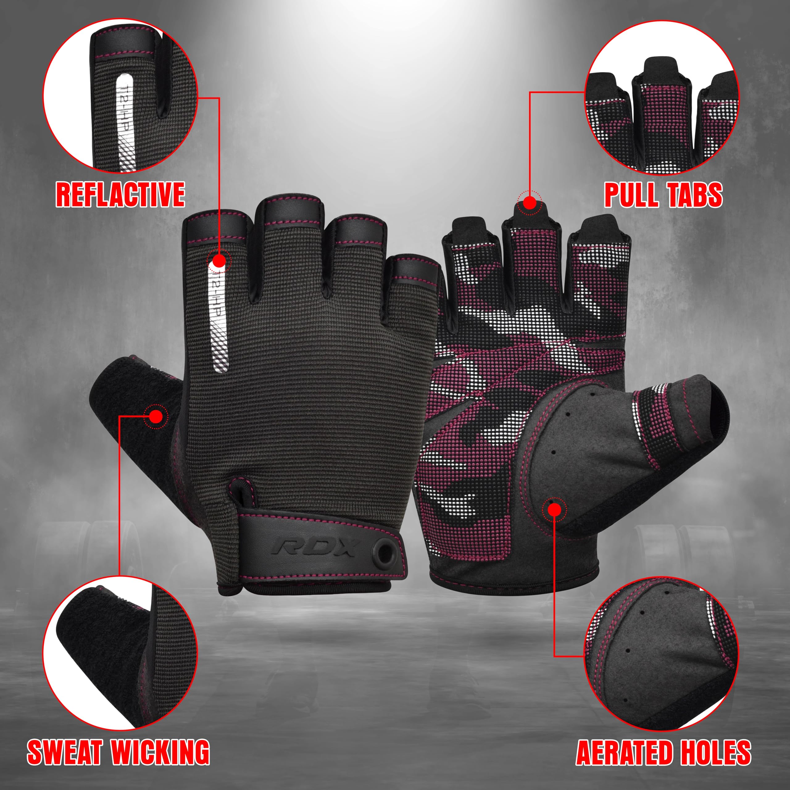 RDX Guanti per sollevamento pesi, protezione completa del palmo con fascia da polso, traspiranti, per sollevamento pesi, ciclismo, allenamento, trazioni, fitness e arrampicata