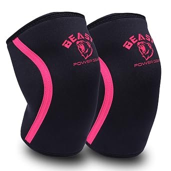 Beast Power Gear Neoprene Compression Knee Sleeves 7MM Support for Squats, Gym CrossFit Training, Powerlifting, Weightlifting, Wrestling for Men & Women Black/Pink, Small