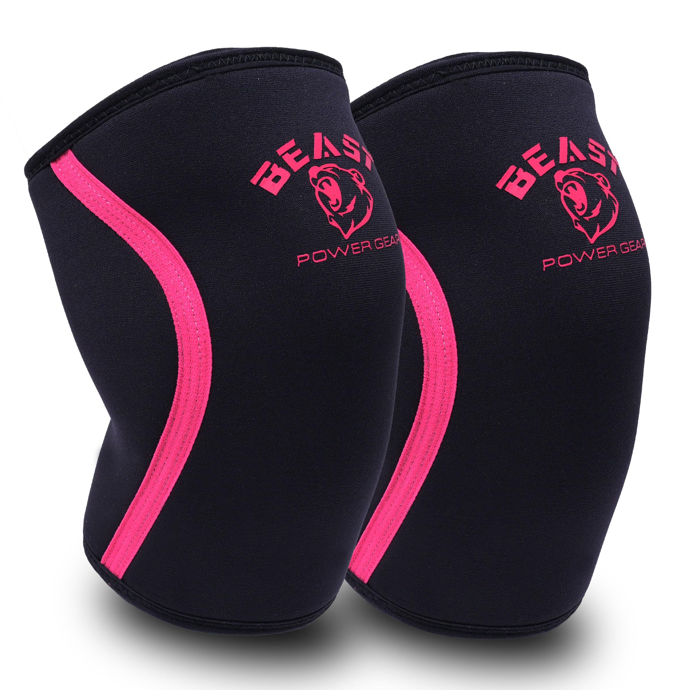 Beastpowergear Neoprene Compression Knee Sleeves 7MM Support for Squats, Gym CrossFit Training, Powerlifting, Weightlifting, Wrestling for Men & Women (Black/Pink, X-Small)