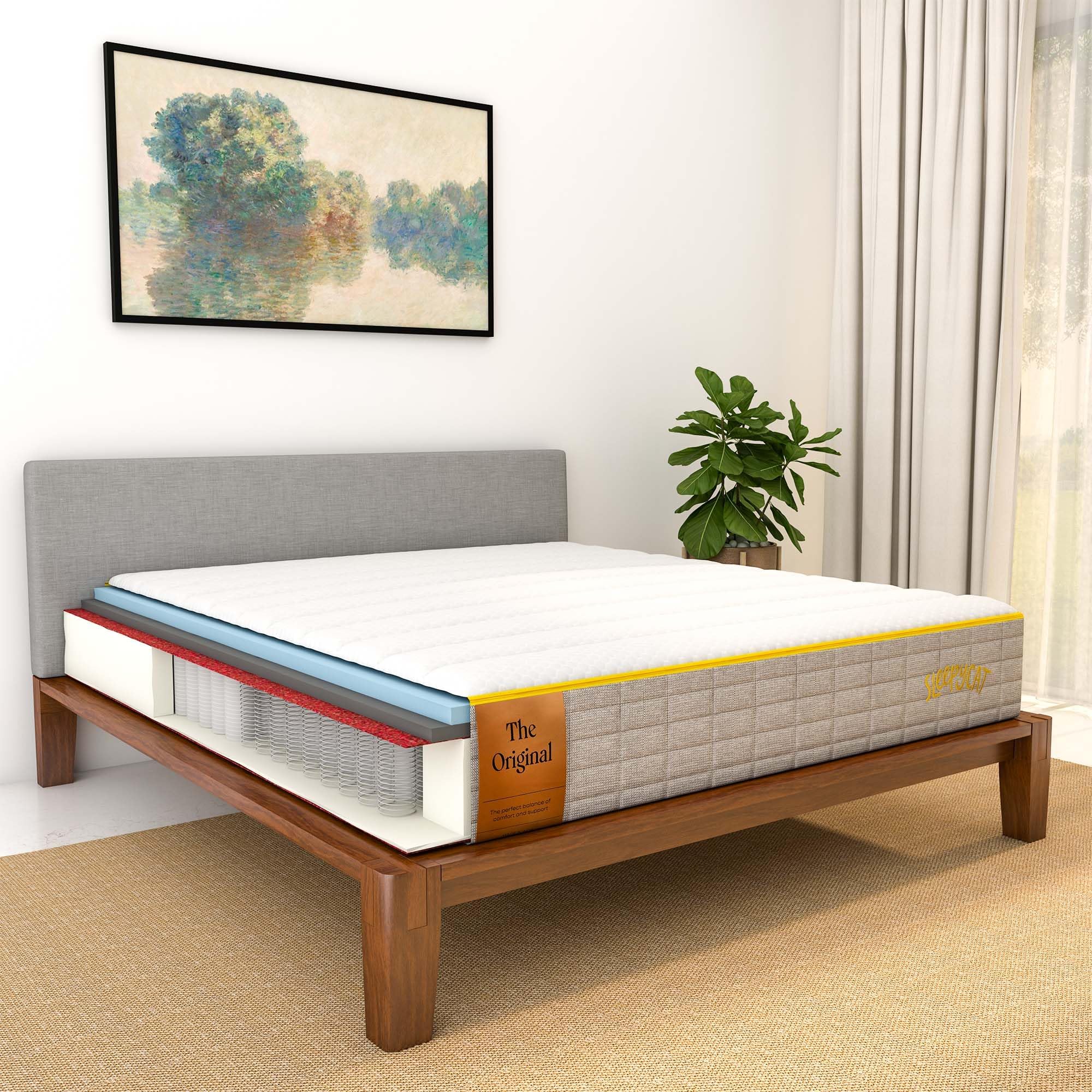 SleepyCat Original Spring Hybrid 3-Layered Medium Firm 6-inch Pocket Spring & Memory Foam Mattress with Quilted Bamboo Cover for Plush Surface Feel (King Size,78x72x6 Inches)