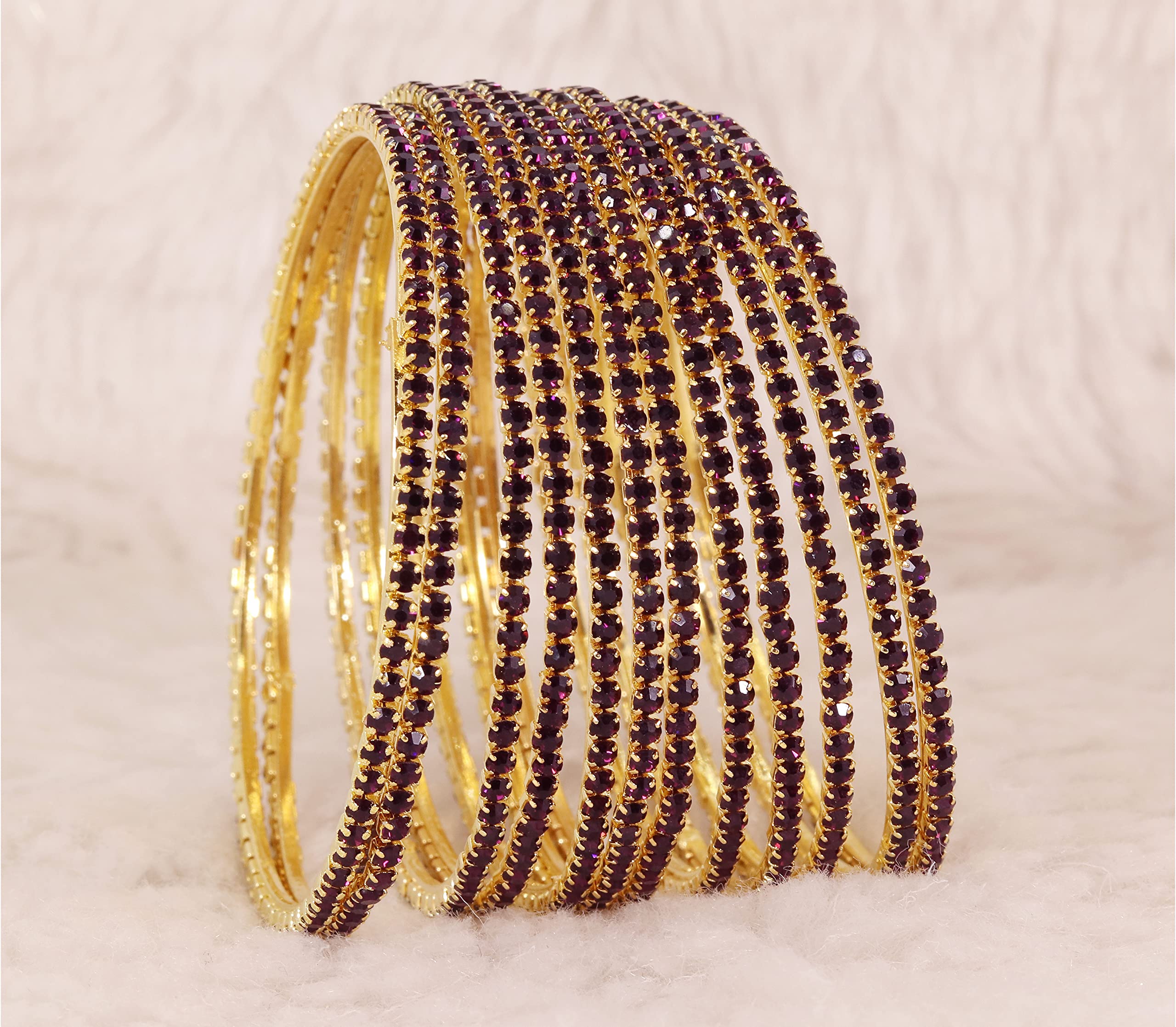Zircon Gemstone Studded Bangle Set For Girls, Pack of 12