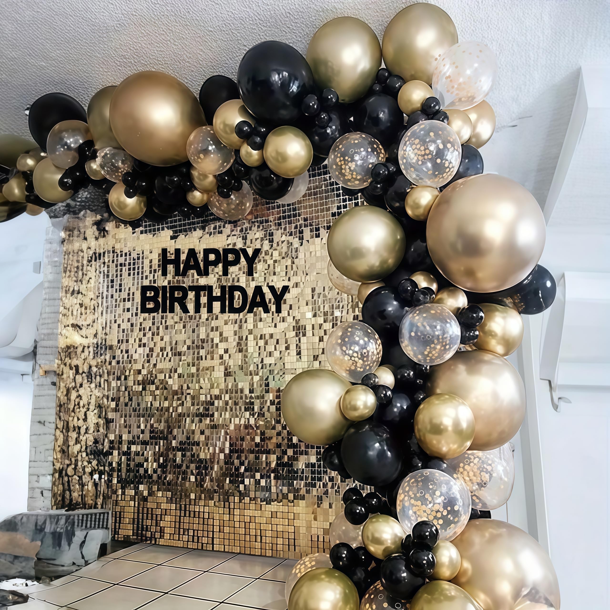 Schwarz-Weiß-Gold-Luftballons, 35 cm, 35 Stück, Schwarz und Weiß, Luftballons mit metallisch-goldenem Konfetti-Ballons für Abschlussfeier, Neujahr, Hochzeit, Ruhestand, Brautparty, Babyparty