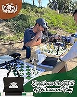 Vista 2 de WE Games Juego de ajedrez – estilo torneo con 34 piezas, tablero enrollable de vinilo, bolsa de almacenamiento y dados ecualizadores. Ideal