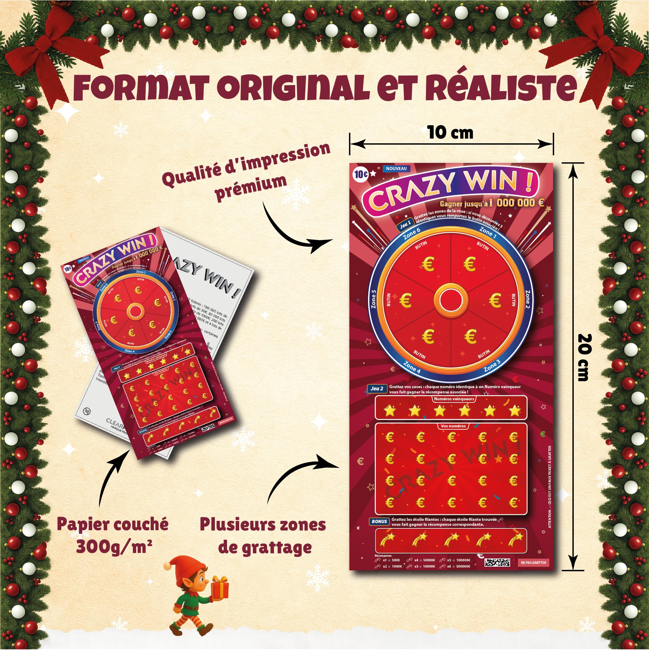 CLEARMASTER Fake Crazy Win Scratch Tickets x5 - Fake Gain of €1,000,000 - Joke - hoax - Prank - Pranks and catches - Image 2