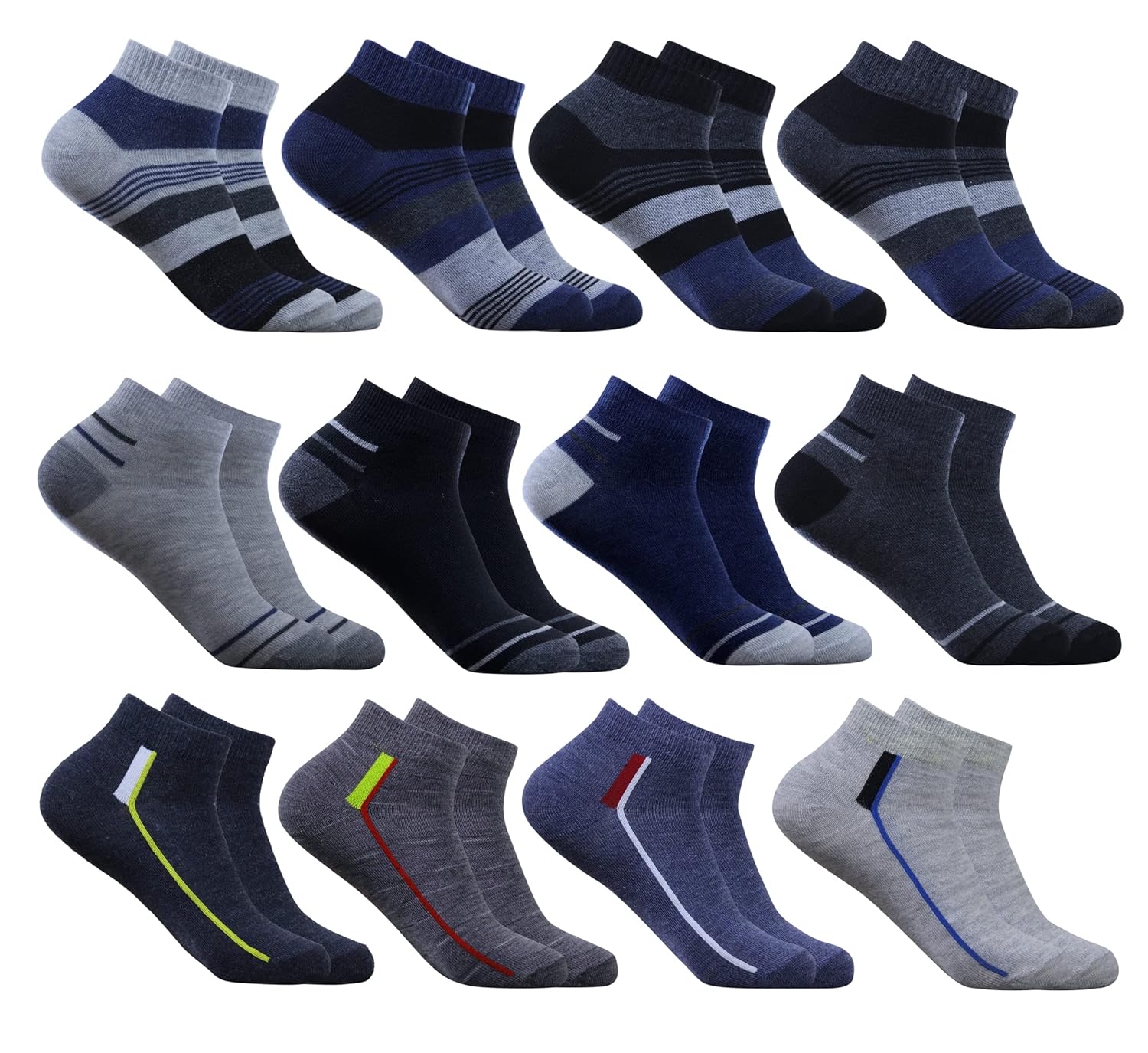 Blessica ankle socks men pack of 12, free size, breathable, comfortable for All-Day Wear, Soft, Durable (Assorted)