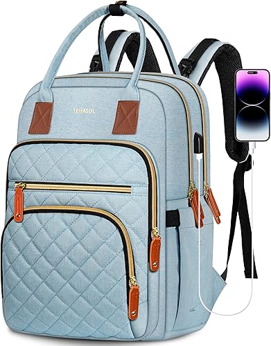 Miniatura 1 de Mochila de viaje para laptop para mujer, antirrobo de 15.6 pulgadas, informal, con puerto de carga USB, resistente al agua, elegante, para