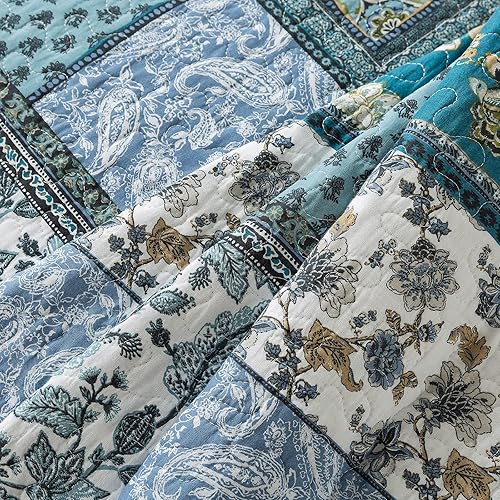 Vista 51 de NEWLAKE - Juego de colcha de algodón - Juego de cubrecama reversible con diseño de patchwork, patrón bohemio clásico - King, morado Púrpura Clásico