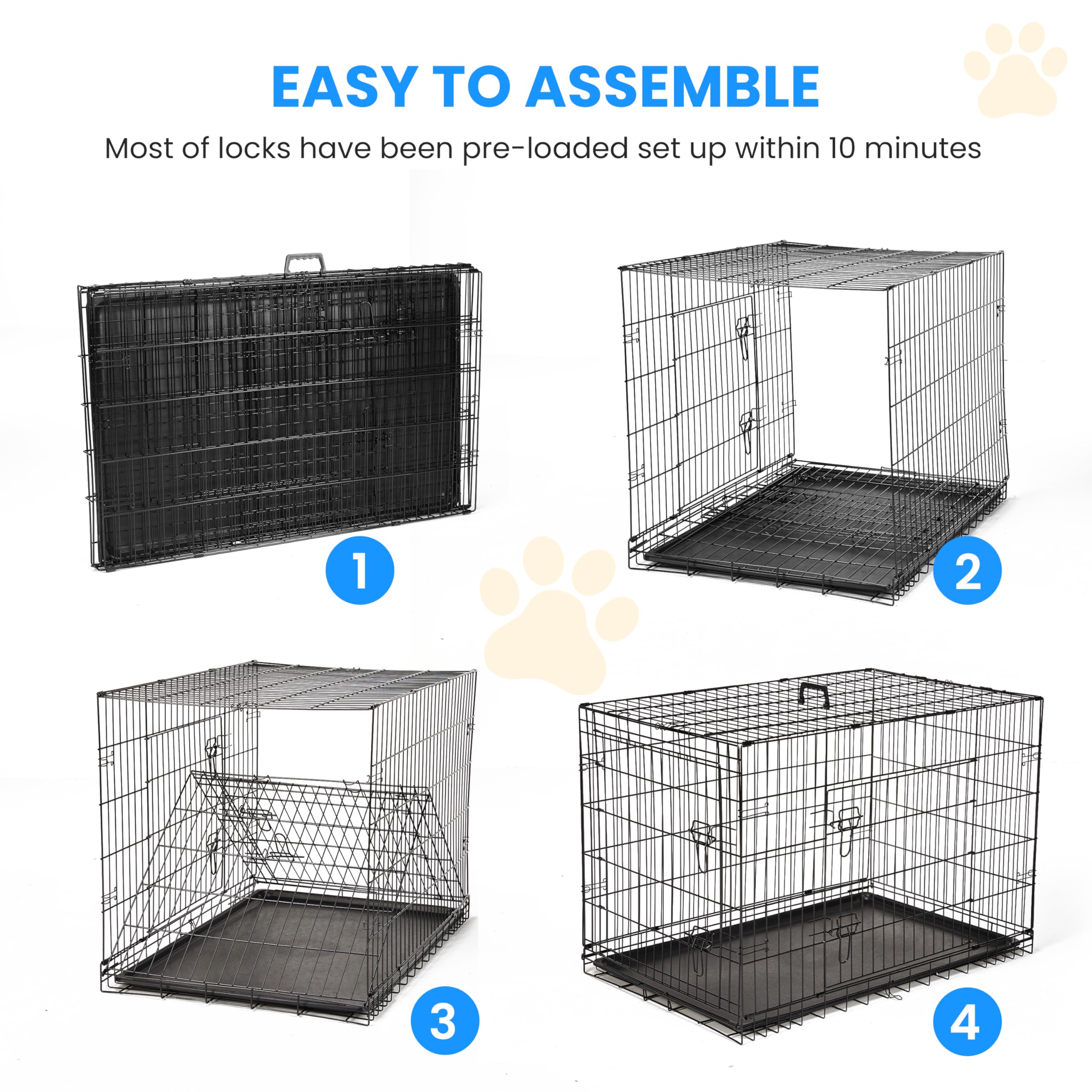 Simple Deluxe Cage pour chien de taille moyenne de 76,2 cm avec séparateur, cage pliante à double porte en fil métallique avec plateau en plastique anti-fuite, niche portable pour intérieur, extérieur