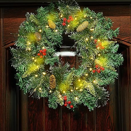 Peyton 21-Inch Solar-Powered Christmas Wreath