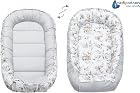 Foto di Medi Partners Riduttore Lettino Neonato - 100x60x15 Nido Antisoffoco Neonati Bozzolo Culla per Bebè Cuscino 100% Cotone Minky (Cervo in foglie con Minky grigio)