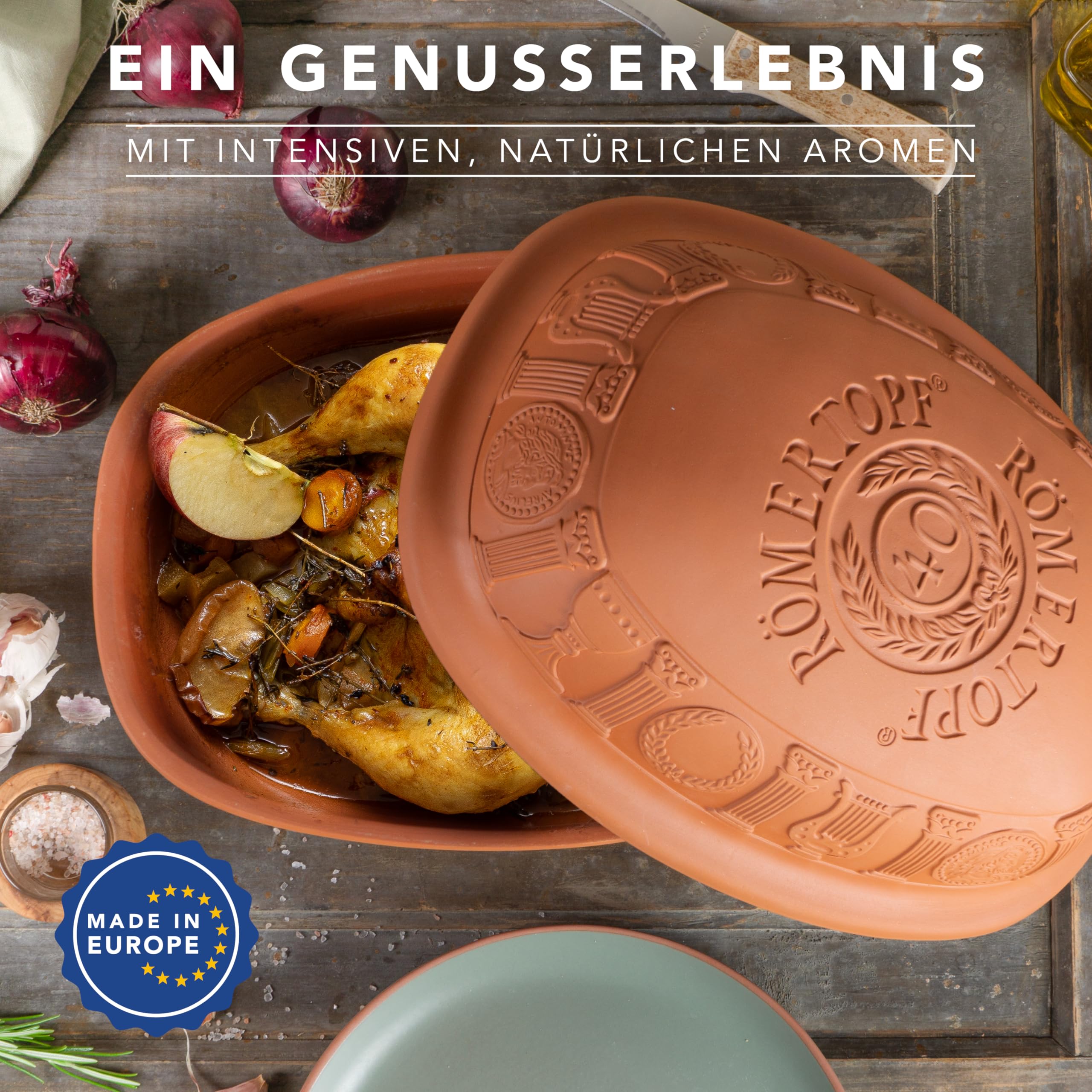 Römertopf JUBILÄUM - Cacerola para 6 personas (3,5 L, con tapa de cerámica, para guisar, asar y cocer al vapor, apta para horno