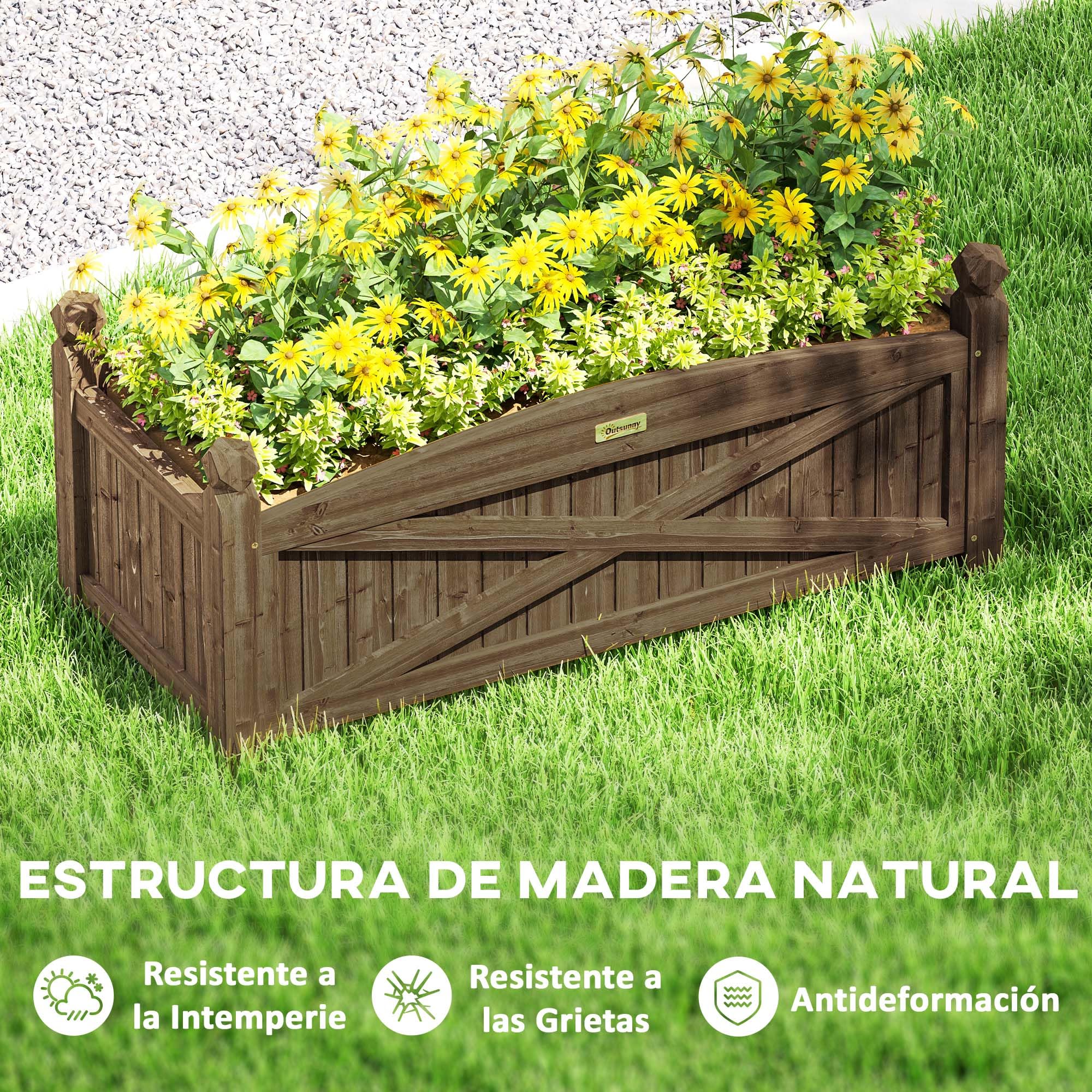 Outsunny Jardinera de Madera Elevada Huerto Urbano Madera para Cultivar Plantas Flores Hierba Jardinera Rectangular para Jardín Balcón Terraza 90x39x37 cm Café Oscuro
