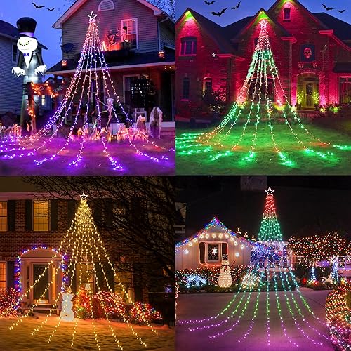 Miniatura 8 de Joomer Luces de estrella para árbol de Navidad, 16.4 pies de altura, 348 LED RGB que cambian de color, luces de cascada con temporizador remoto,