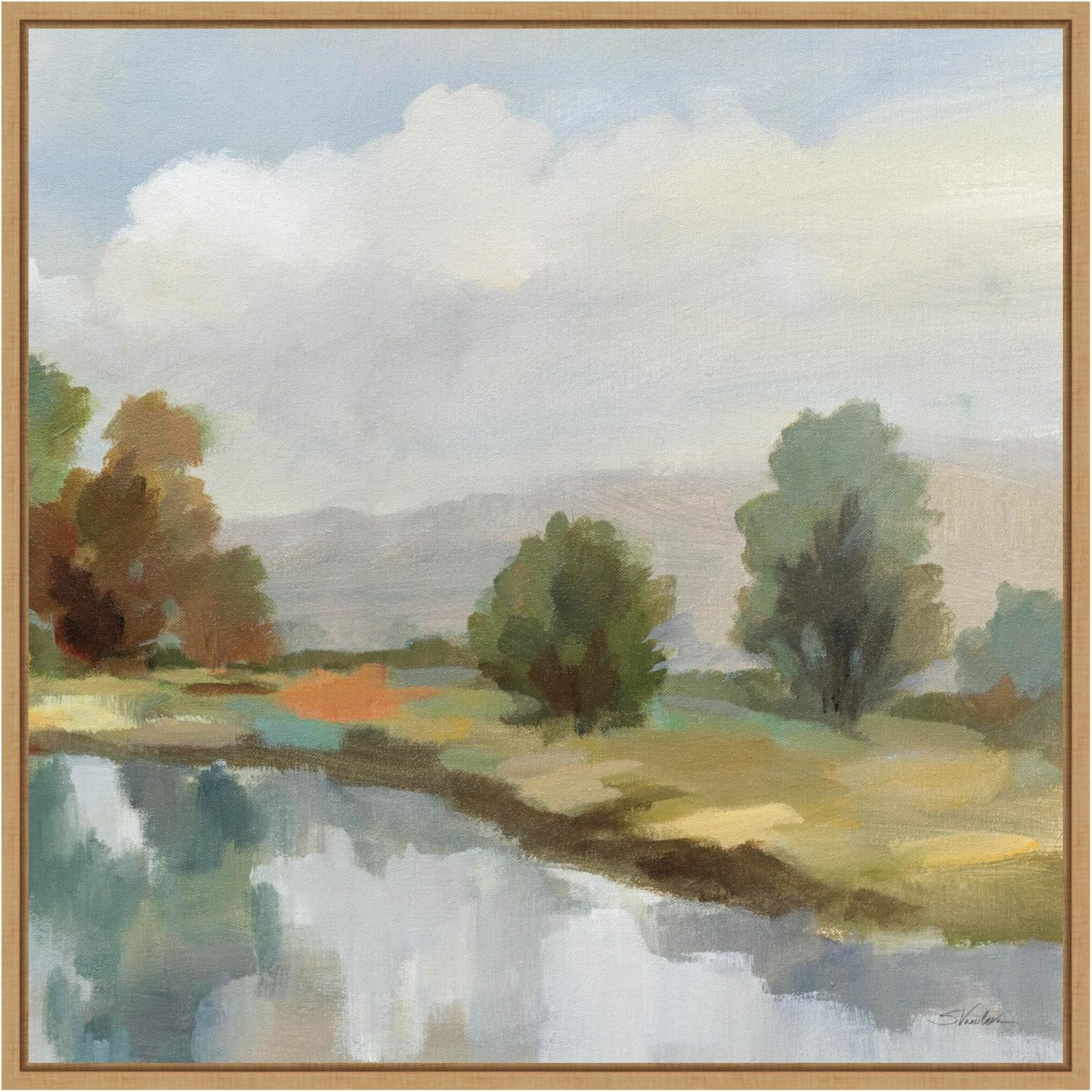 Amanti Art Framed Canvas Wall Art 30x30 River and Clouds III by Silvia Vassileva, Framed Wall Art Canvas, Landscapes Artwork, Modern Decor, Large Poster Painting for Living Room, Bedroom, Bathroom,