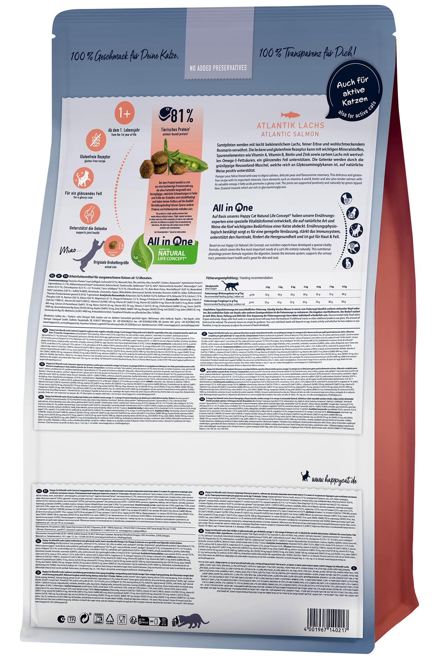 Happy Cat 70553 - Culinary Adult Atlantik Lachs - Katzen-Trockenfutter für ausgewachsene Katzen & Kater - 1,3 kg Inhalt (Packung mit 2)