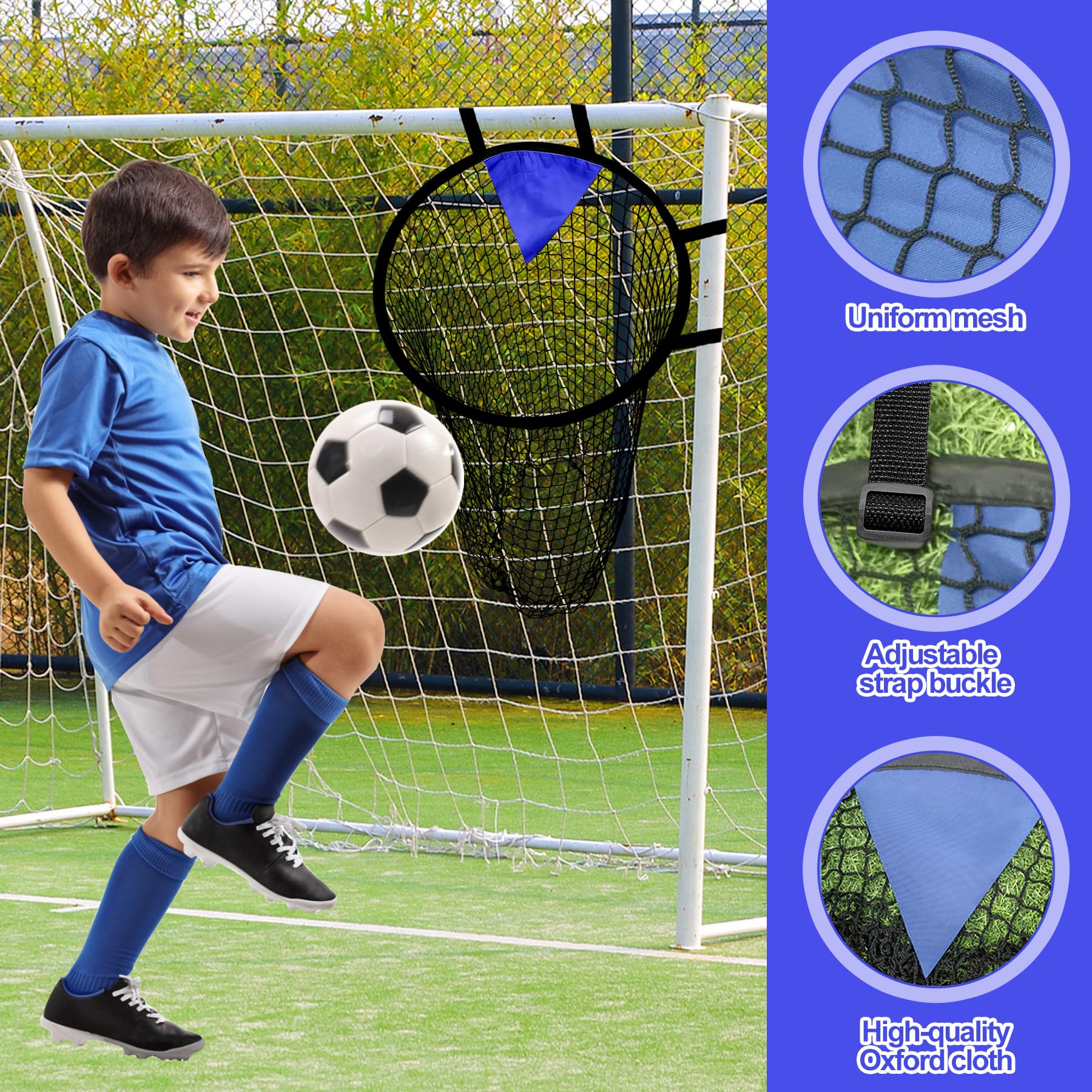 TZEKING 2Pcs Red de Objetivo de Fútbol, 2 Redes + 1 Objetivo Colgante, Contenedores Superiores para Entrenamiento de Tiro, Plegable con Correas Ajustables para Niños y Adultos