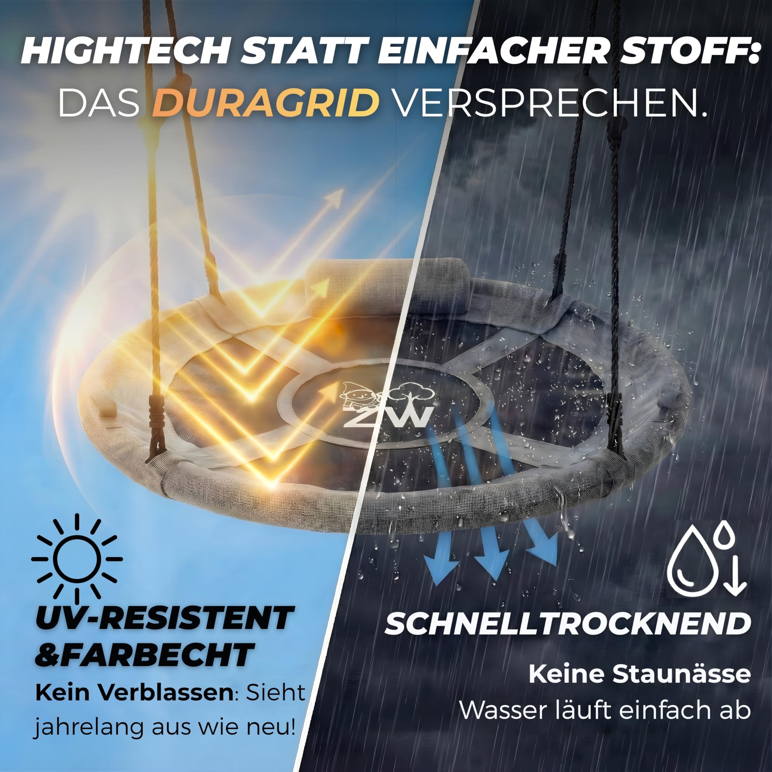 Nestschaukel Outdoor 110 cm, Kinderschaukel, Tellerschaukel, Grau, 150 kg