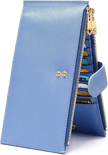 Cartera delgada para mujer, con bloqueo RFID, plegable, para tarjetas de crédito, organizador de múltiples tarjetas de cuero con 2 bolsillos con