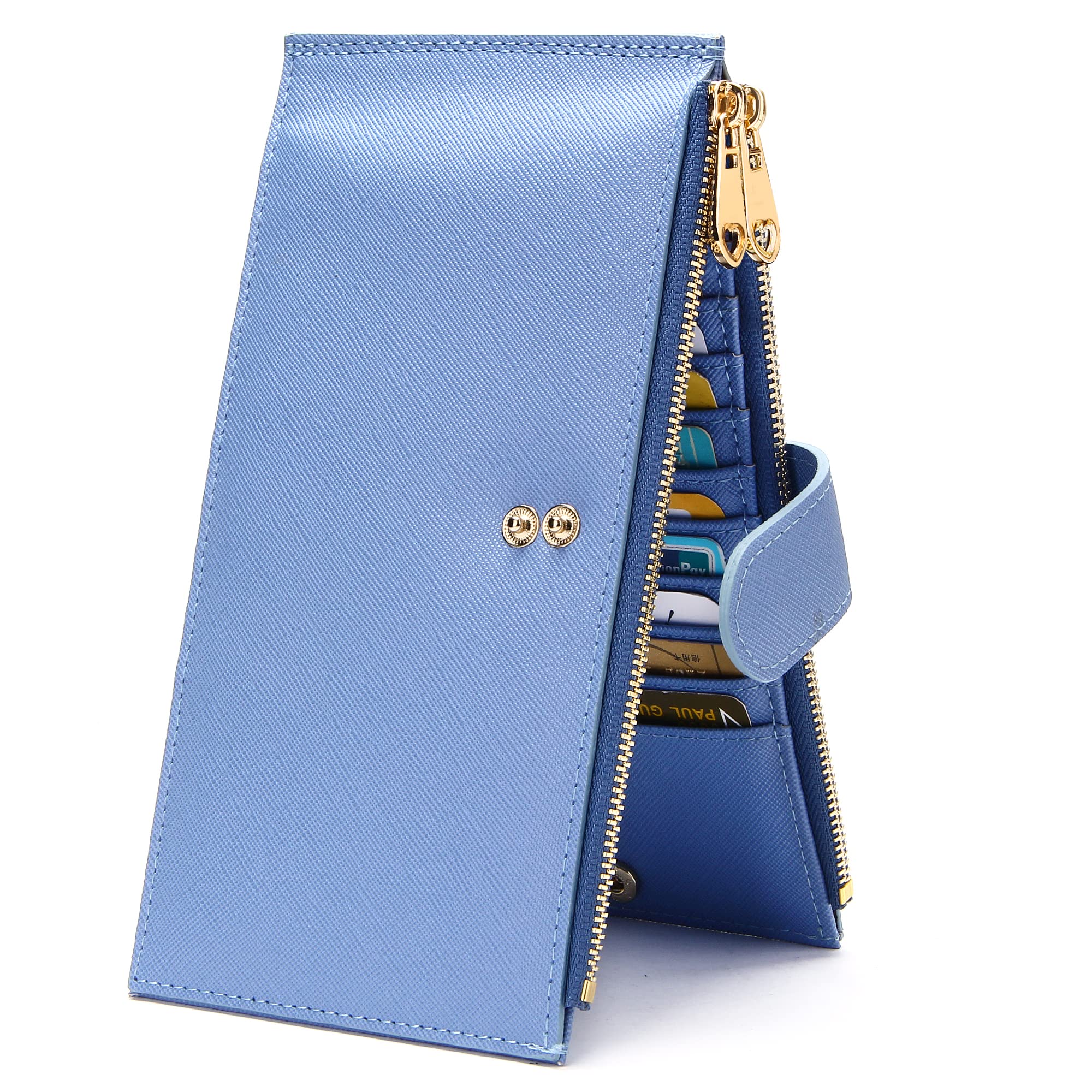 YOUBDM Womens Slim Wallet RFID Blocking Bifold Credit Card Holder Leather Multi Card Organizer with 2 Zipper Pockets