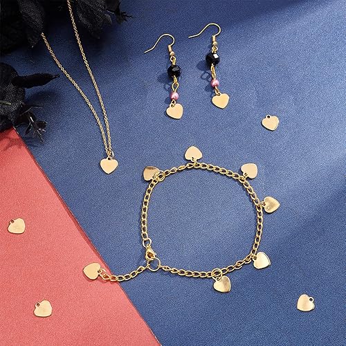 Miniatura 3 de UNICRAFTALE 50 Uds. Oro Corazón Charm Acero Inoxidable Amor Colgante Plano Corazón Charm 0.047 in Agujero en Blanco Metal Pequeño Colgante para DIY