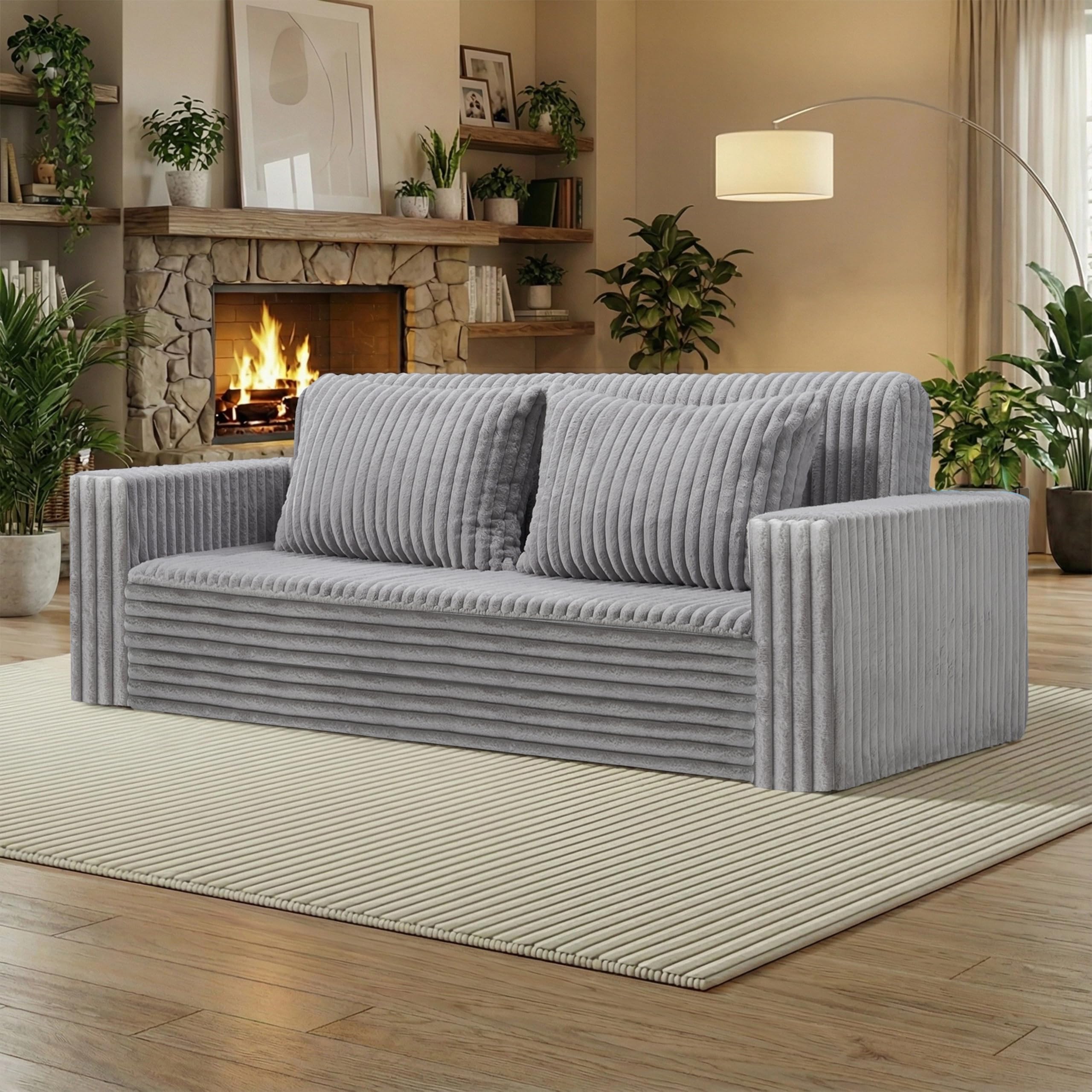 HABUTWAY Folding Sofa Bed, 2 in 1 Convertible Sleeper Chair with 2 Pillows, Portable Fold Out Chair Bed with Armrest, Comfy Floor Couch, Lazy Sofa for Living Room Bedroom Dorm Home Office, Light Grey