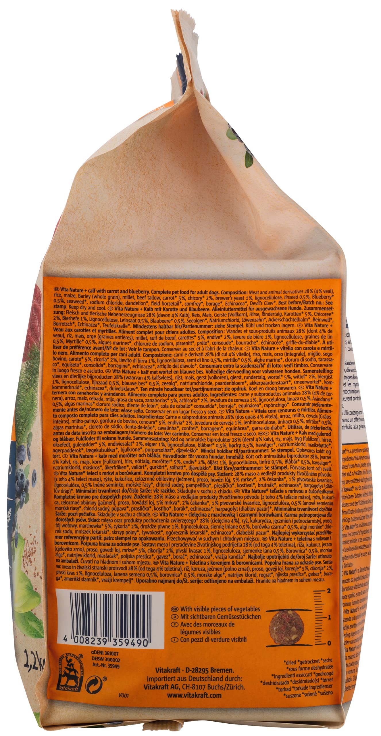 Vitakraft Vita Nature - Croquettes Premium pour Chien Saveur Veau, Carottes et Myrtilles - 1,2 kg